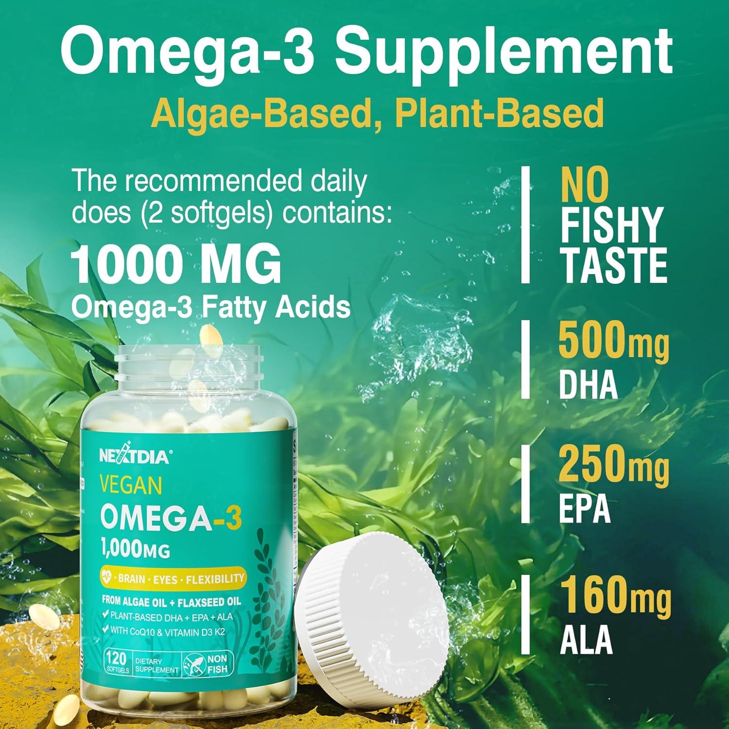 Suplemento Vegano Omega 3 DHA EPA ALA 1000mg 120 Cápsulas