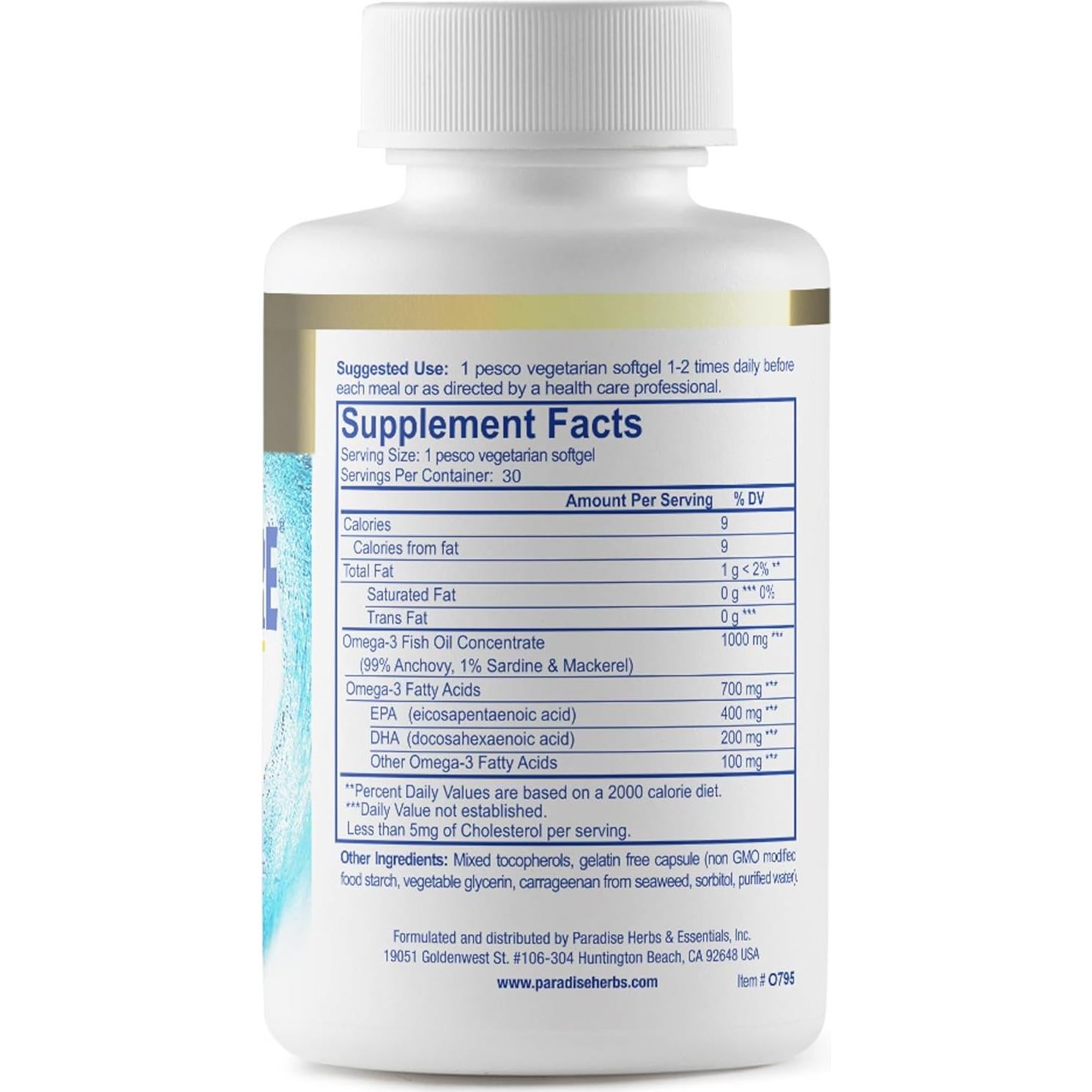 Omega-3 Paradise Herbs Omega-Sure 30 Cápsulas Blandas Veganas