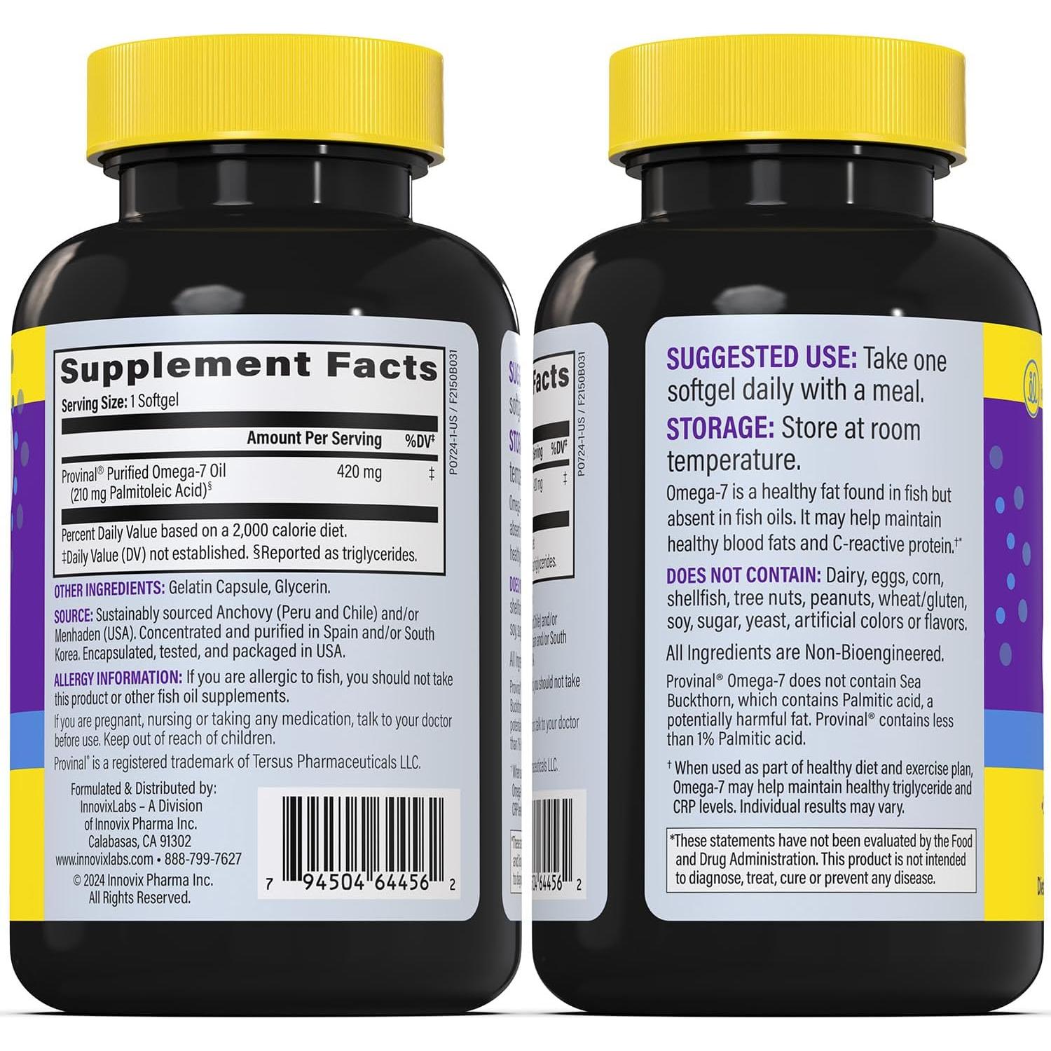 Suplemento Omega 7 InnovixLabs 210 mg Ácido Palmitoleico 30 Gelatinas