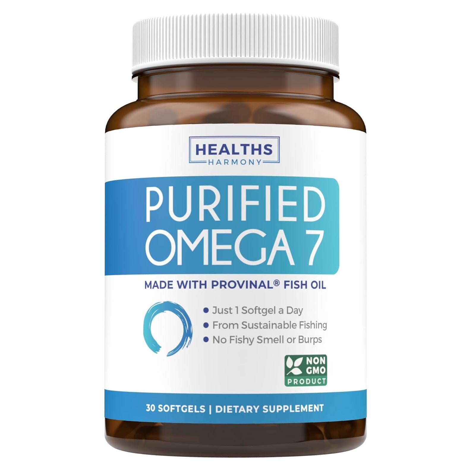Suplemento Omega 7 Healths Harmony - 30 Cápsulas de Aceite de Pescado