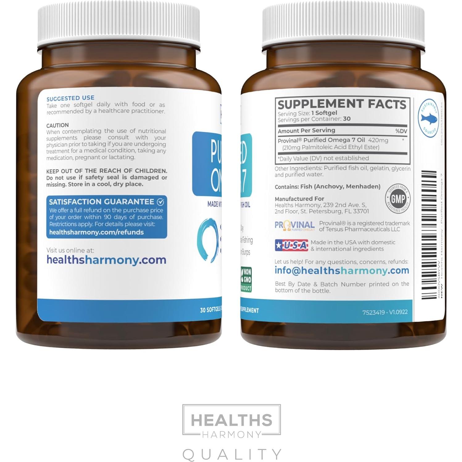 Suplemento Omega 7 Healths Harmony - 30 Cápsulas de Aceite de Pescado