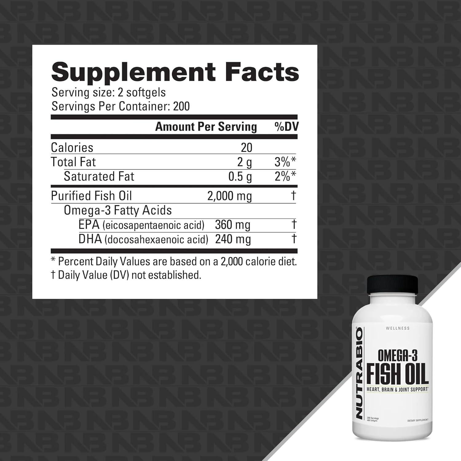 Suplemento Omega 3 NutraBio 2000mg 400 Gelatinas Blandas