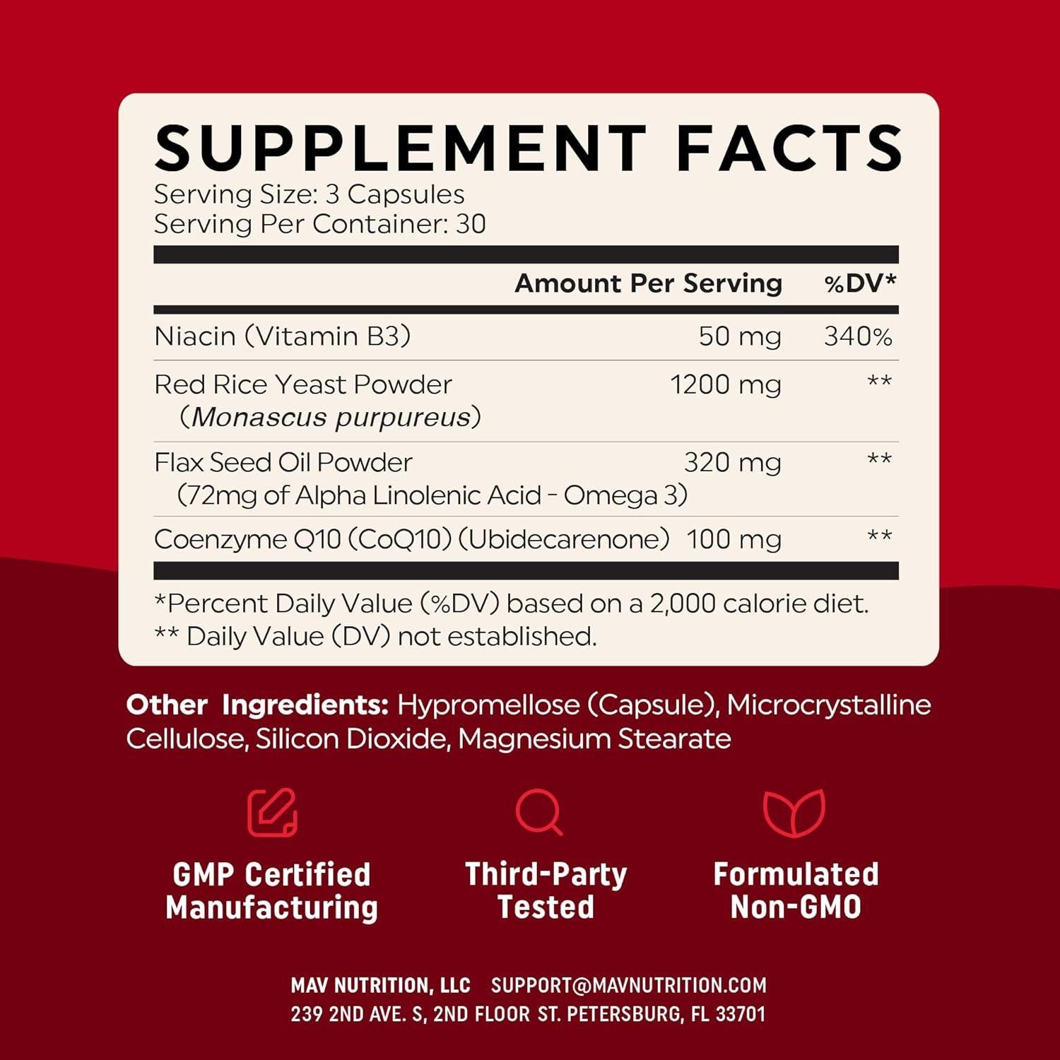 Suplemento de Arroz de Levadura Roja MAV Nutrition 1200mg