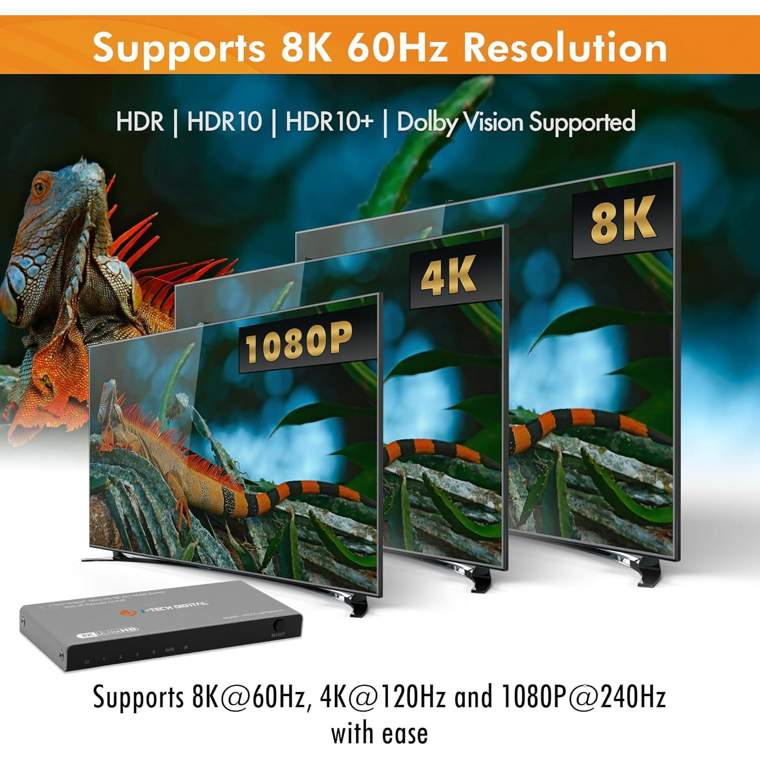 Switch HDMI 4K 120Hz J-Tech Digital 4 en 1 Automático