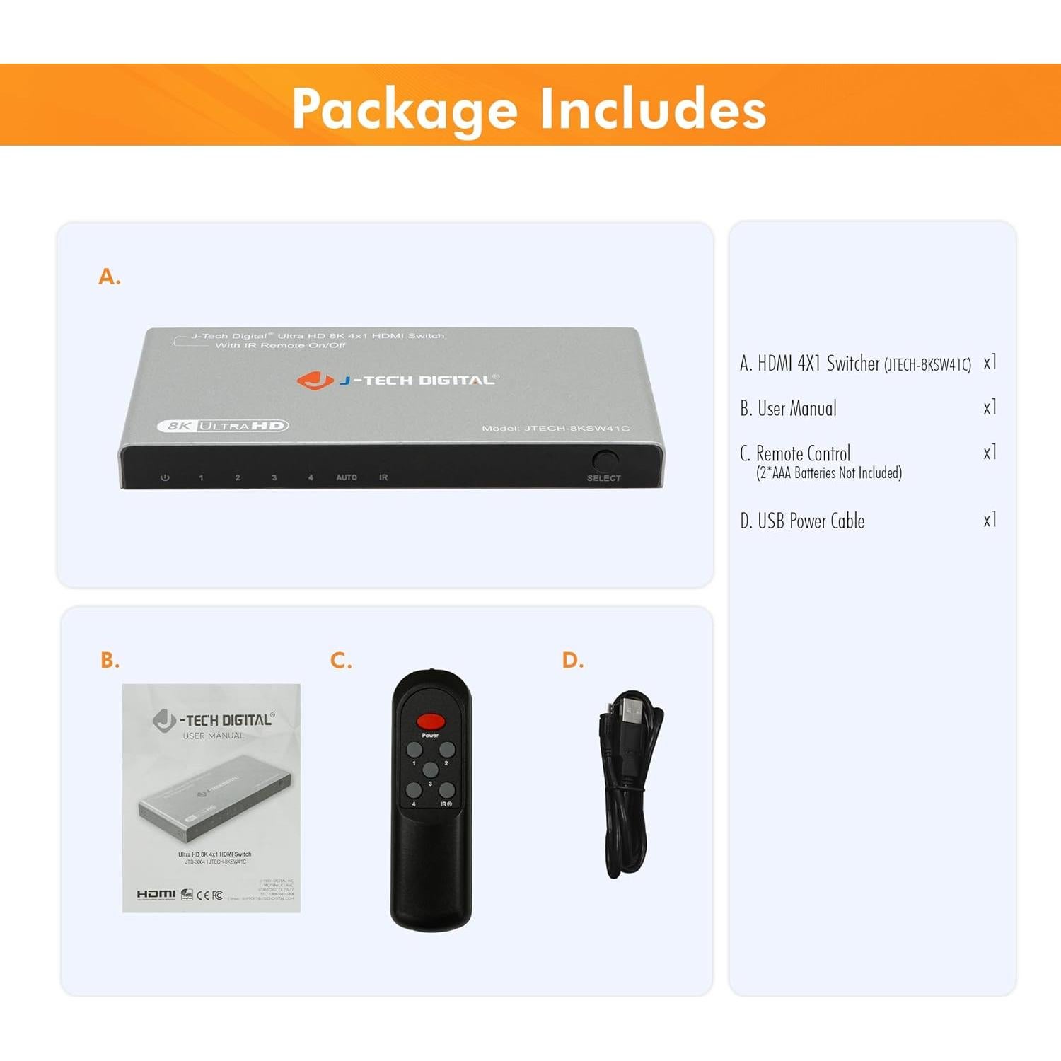 Switch HDMI 4K 120Hz J-Tech Digital 4 en 1 Automático