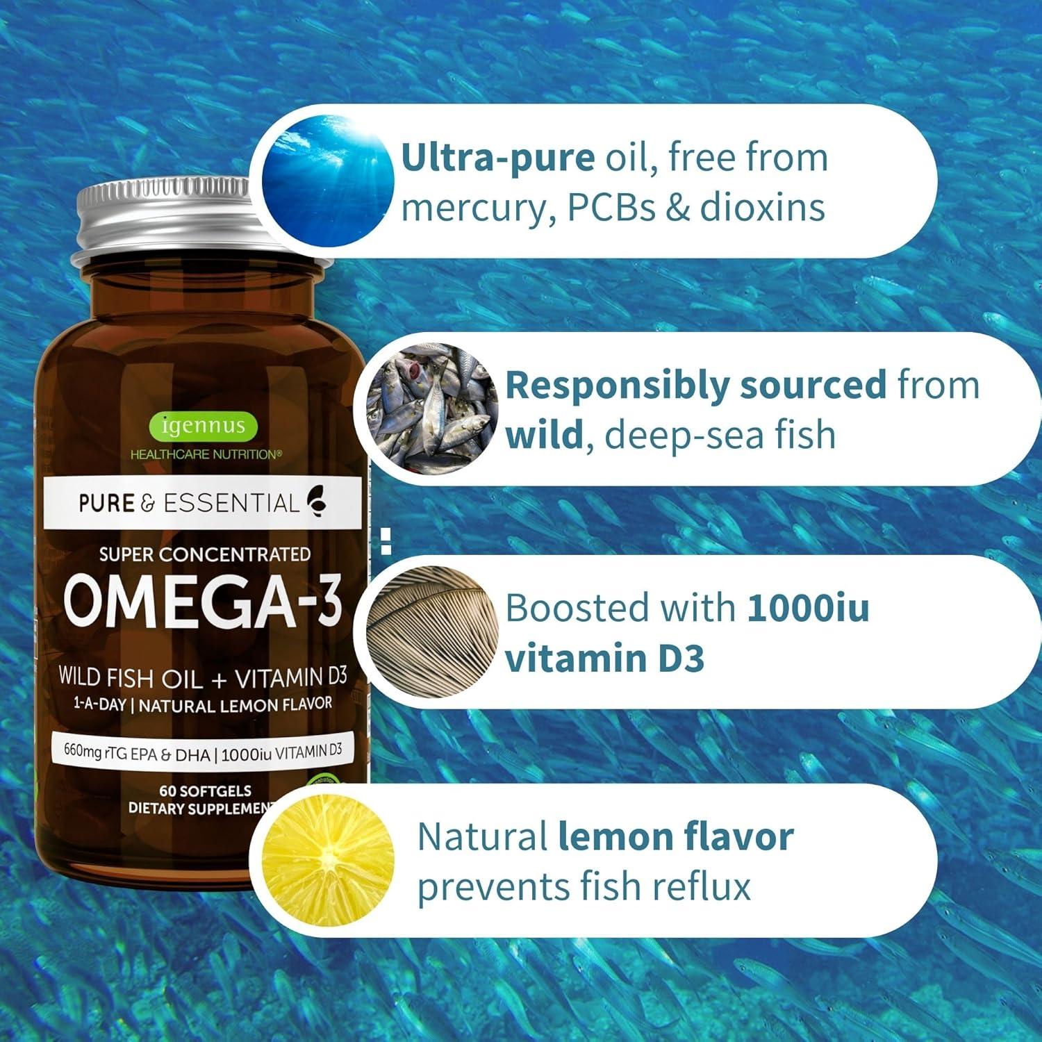 Suplemento Omega-3 rTG Igennus 60 Cápsulas Blandas con Vitamina D3