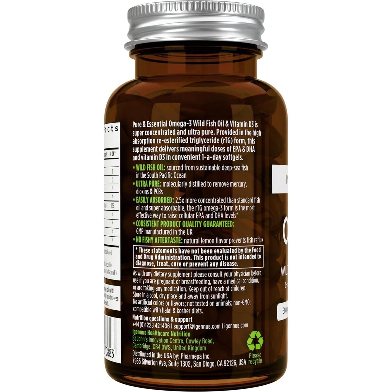 Suplemento Omega-3 rTG Igennus 60 Cápsulas Blandas con Vitamina D3