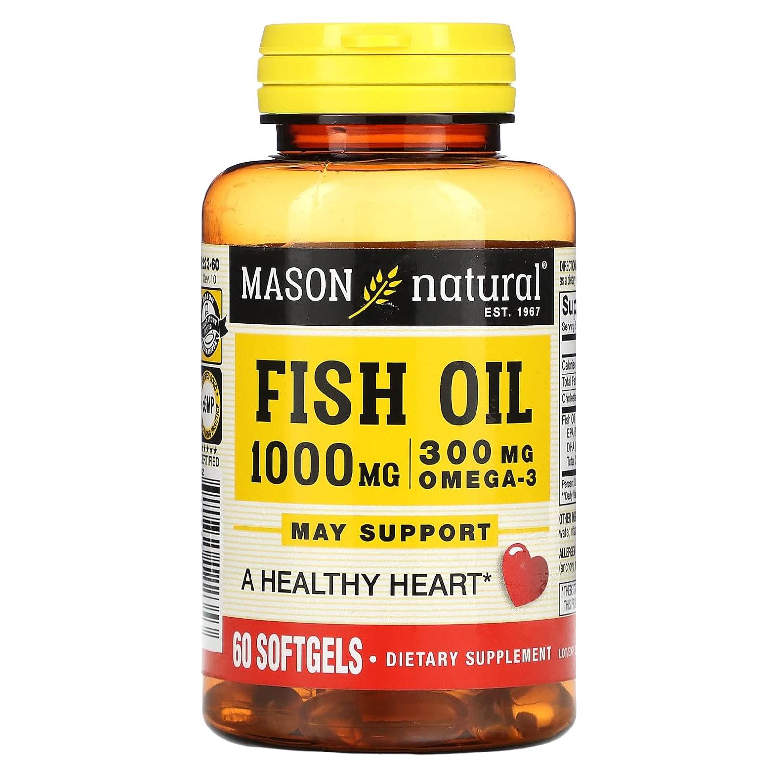 Aceite de Pescado 1000 Mg Omega-3 Mason Vitamins 60 Gelatinas