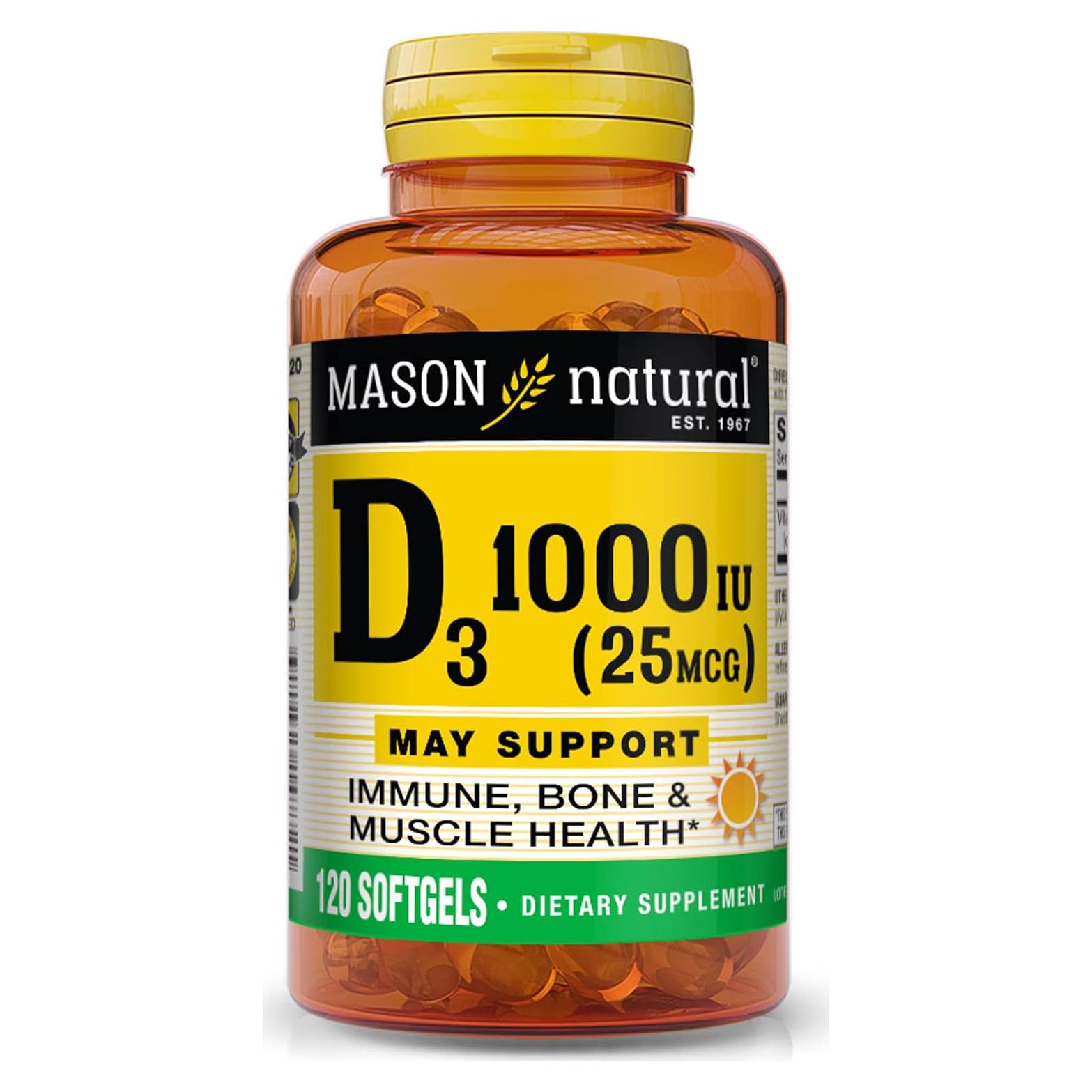 Vitamina D3 1000 UI Mason Natural 120 Gelatinas Blandas