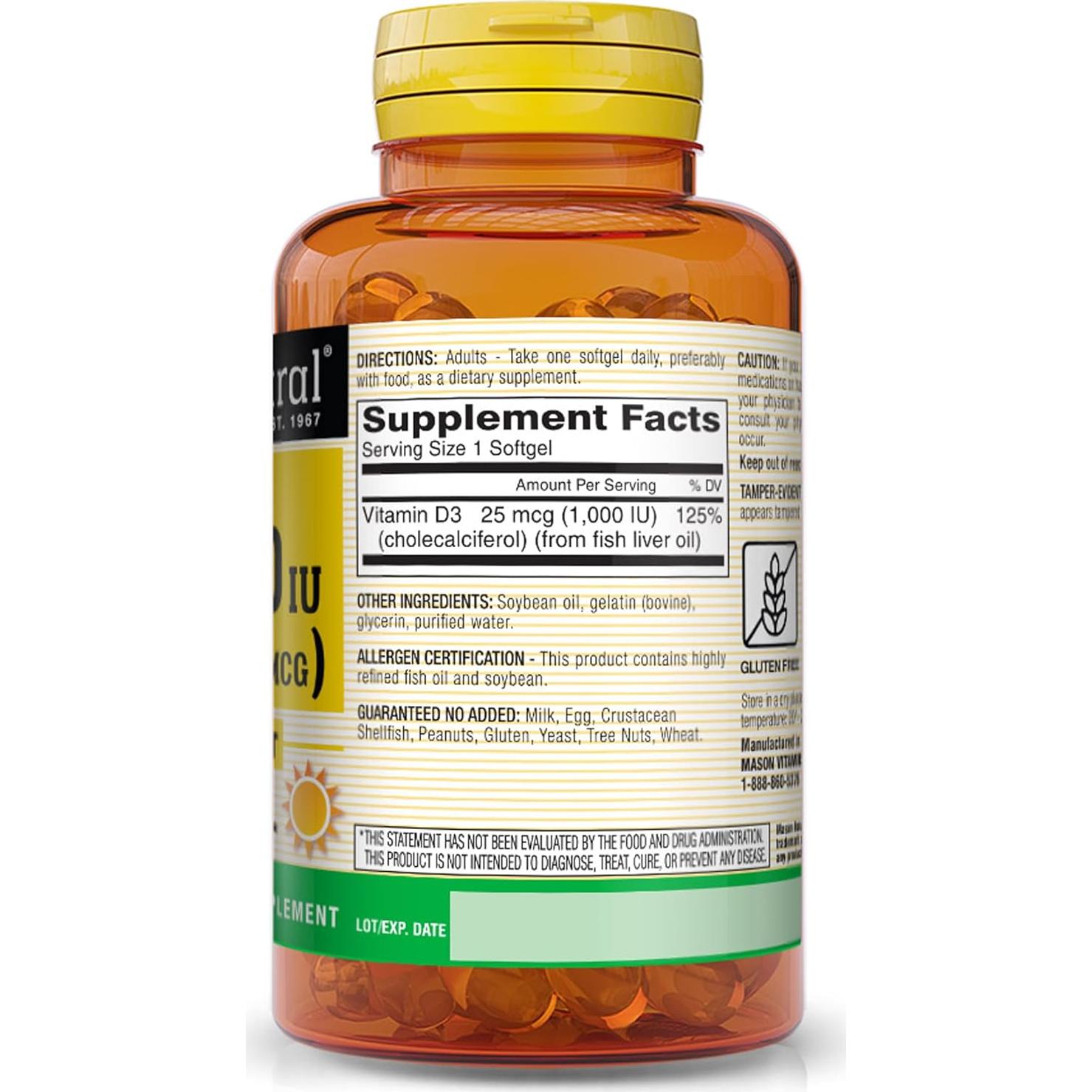 Vitamina D3 1000 UI Mason Natural 120 Gelatinas Blandas