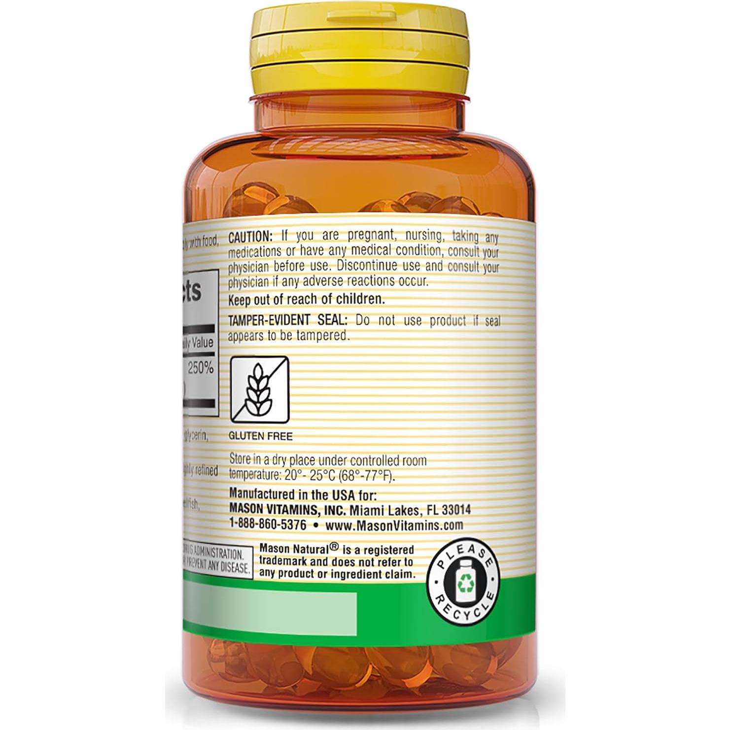 Vitamina D3 50 mcg Mason Natural - 60 Gelatinas Blandas