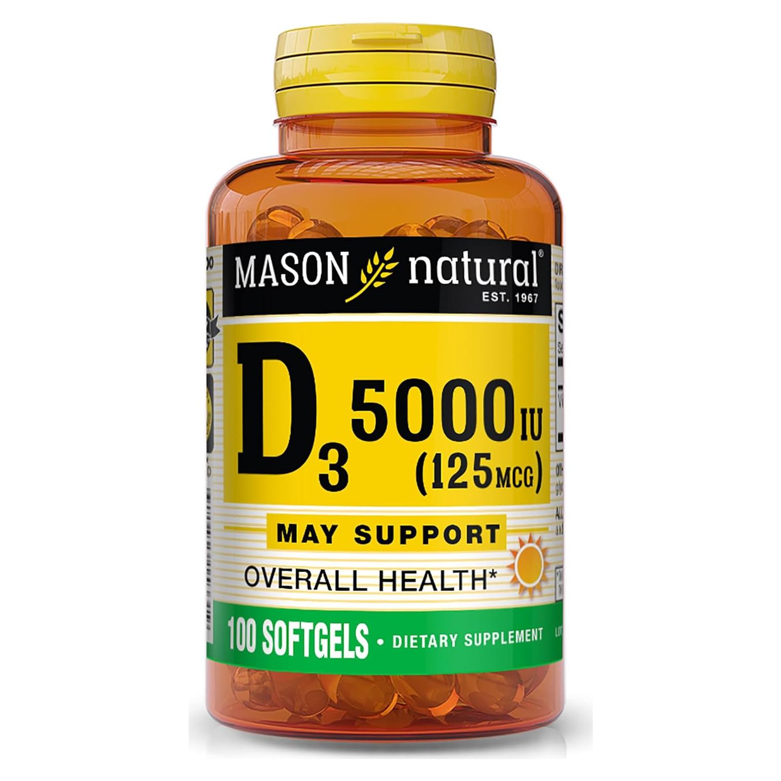 Vitamina D3 125 mcg Mason Natural 100 Cápsulas Blandas