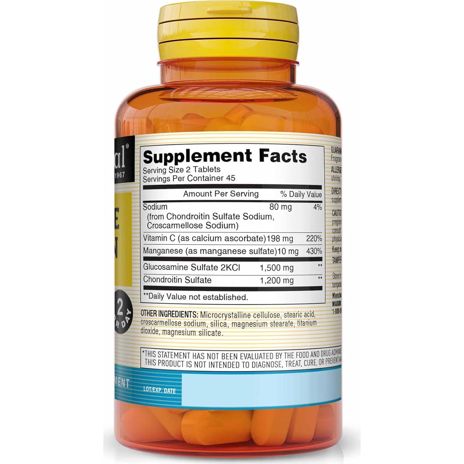 Mason Natural Glucosamina Condroitina 1500/1200 mg 90 Cápsulas