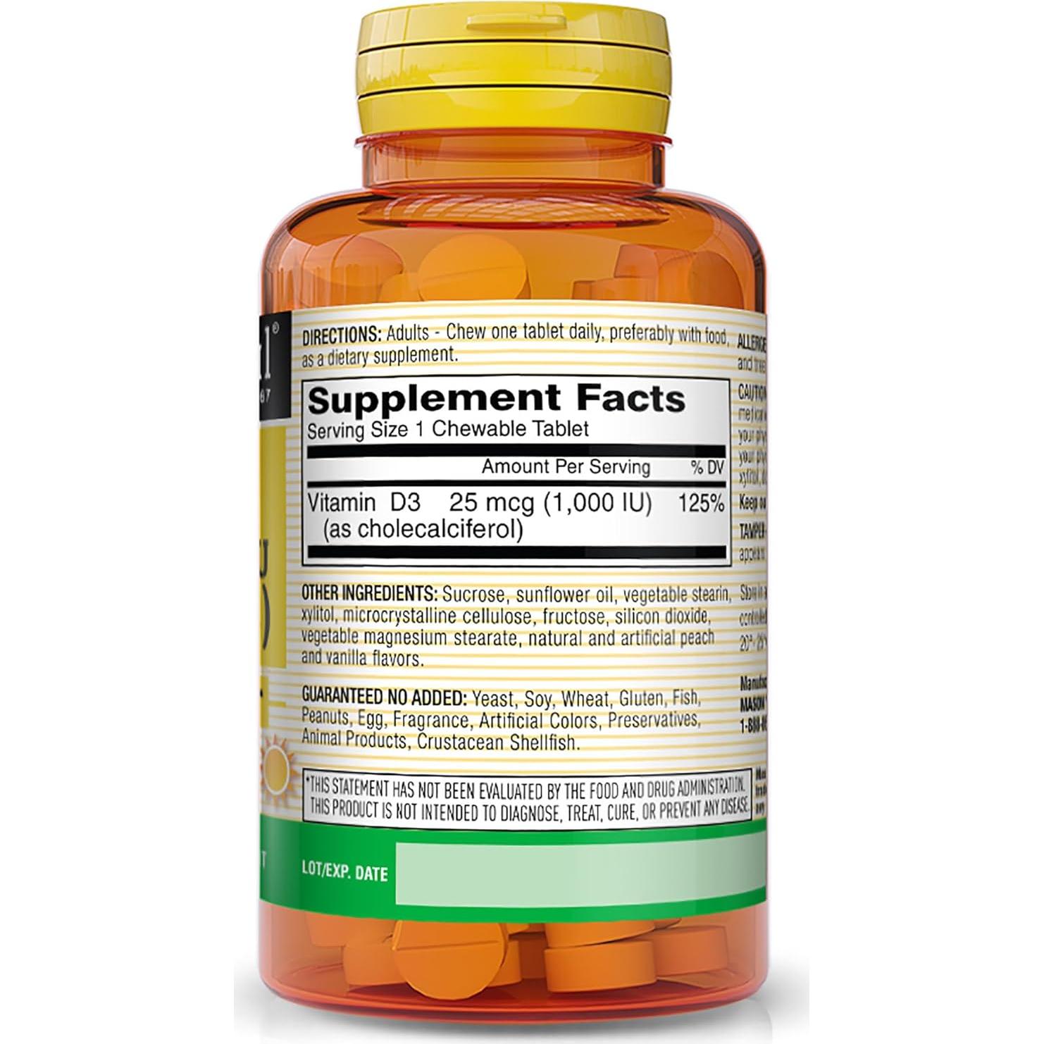 Mason Natural Vitamina D3 25 mcg 1000 UI Masticables Durazno 150g