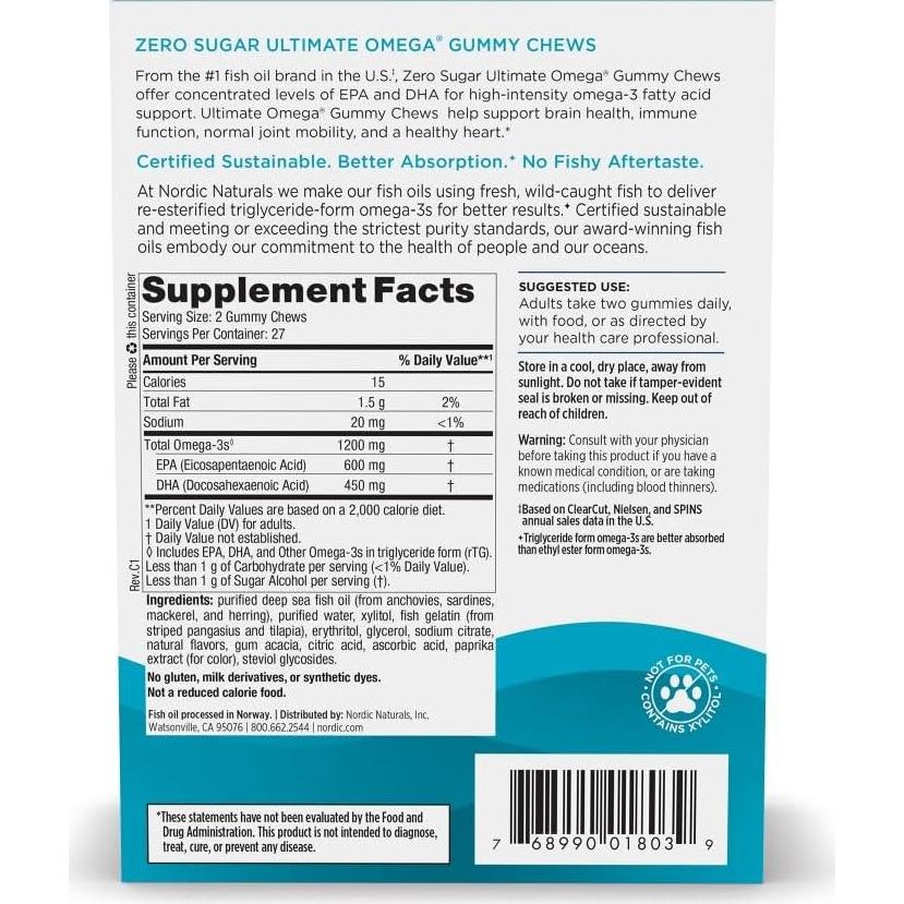 Gominolas Omega 3 Sin Azúcar Nordic Naturals 54 Unidades