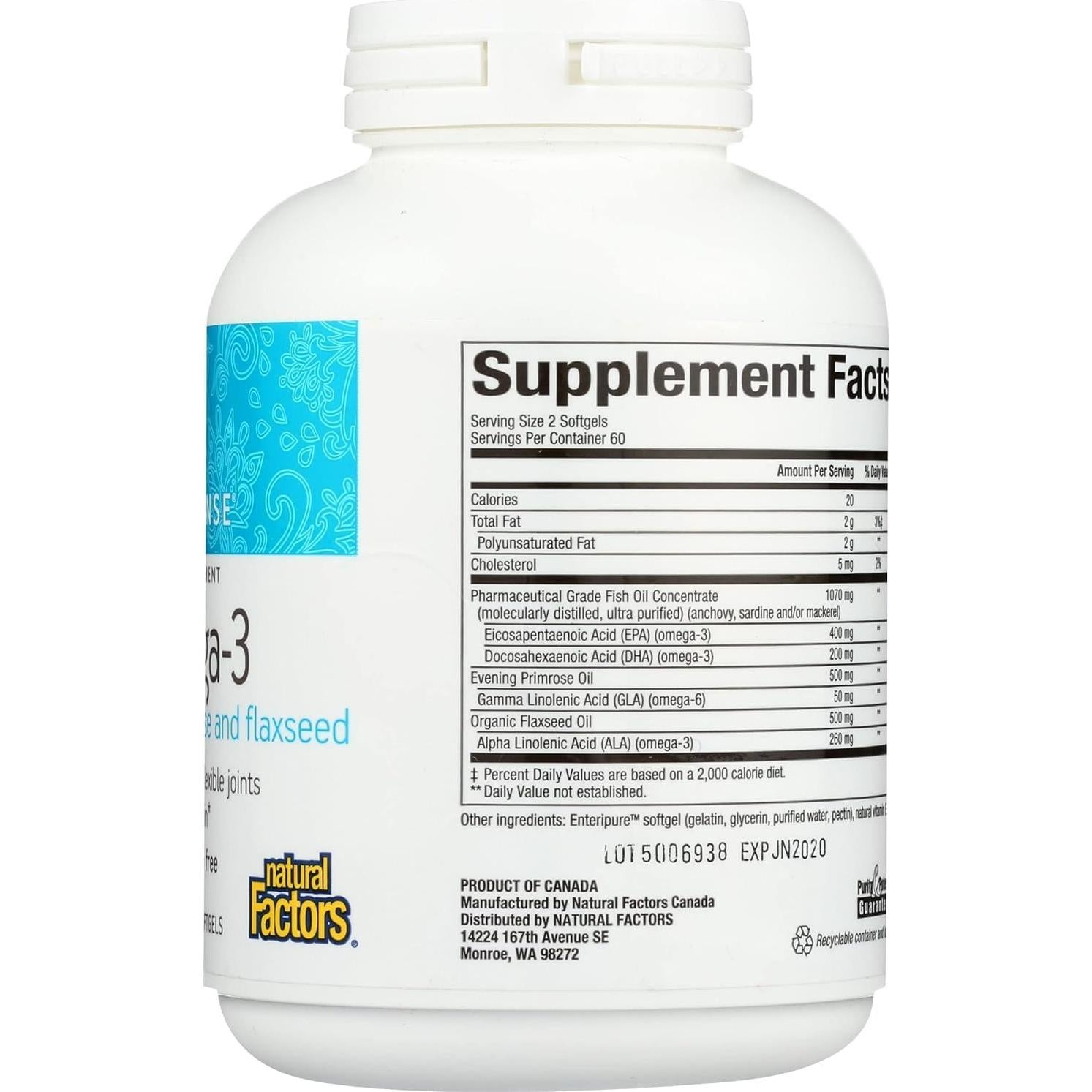 WomenSense Natural Factors Aceite de Pescado Omega-3 120 Gelatinas