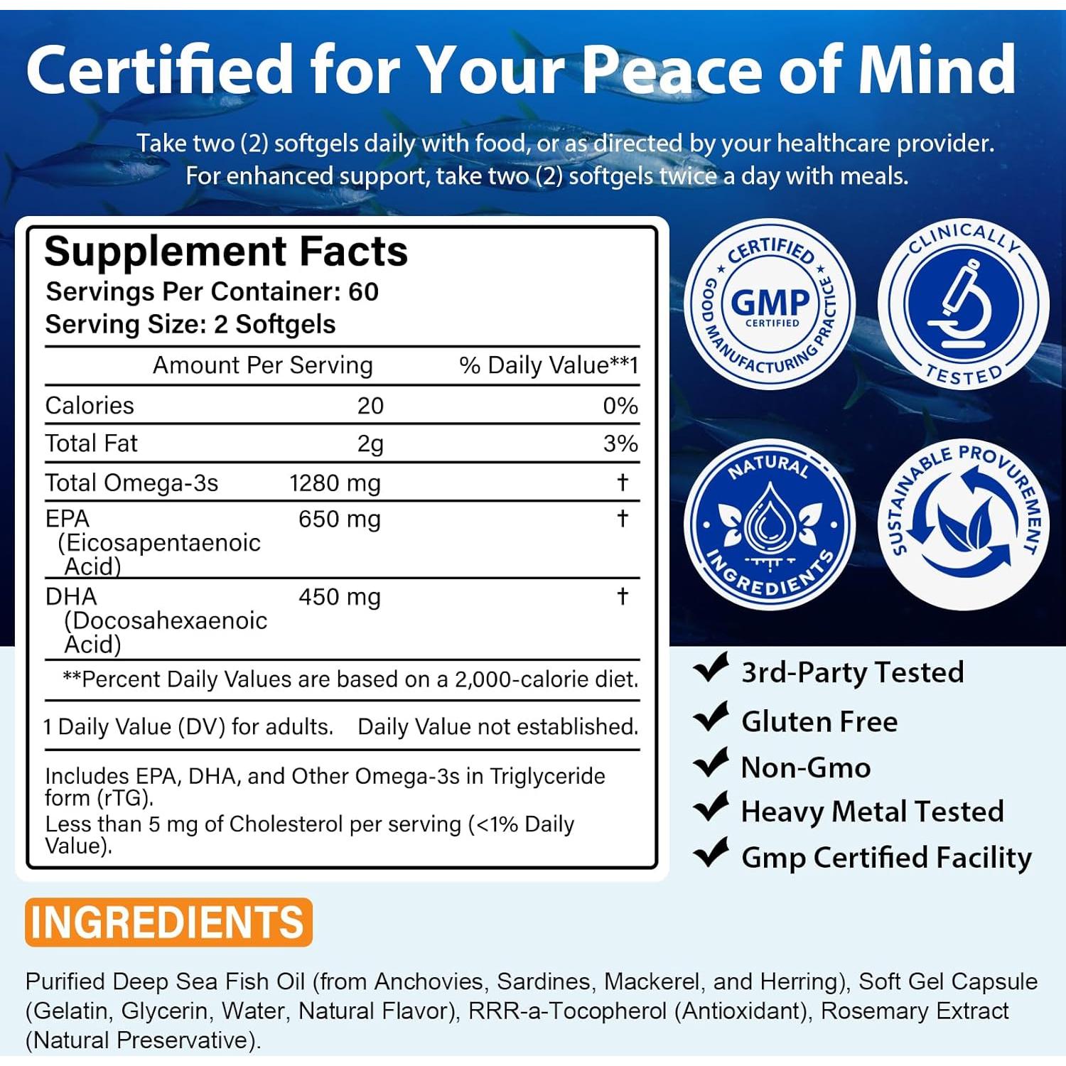 Suplemento Aceite de Pescado Omega 3 Fuz 1280mg 120 Cápsulas