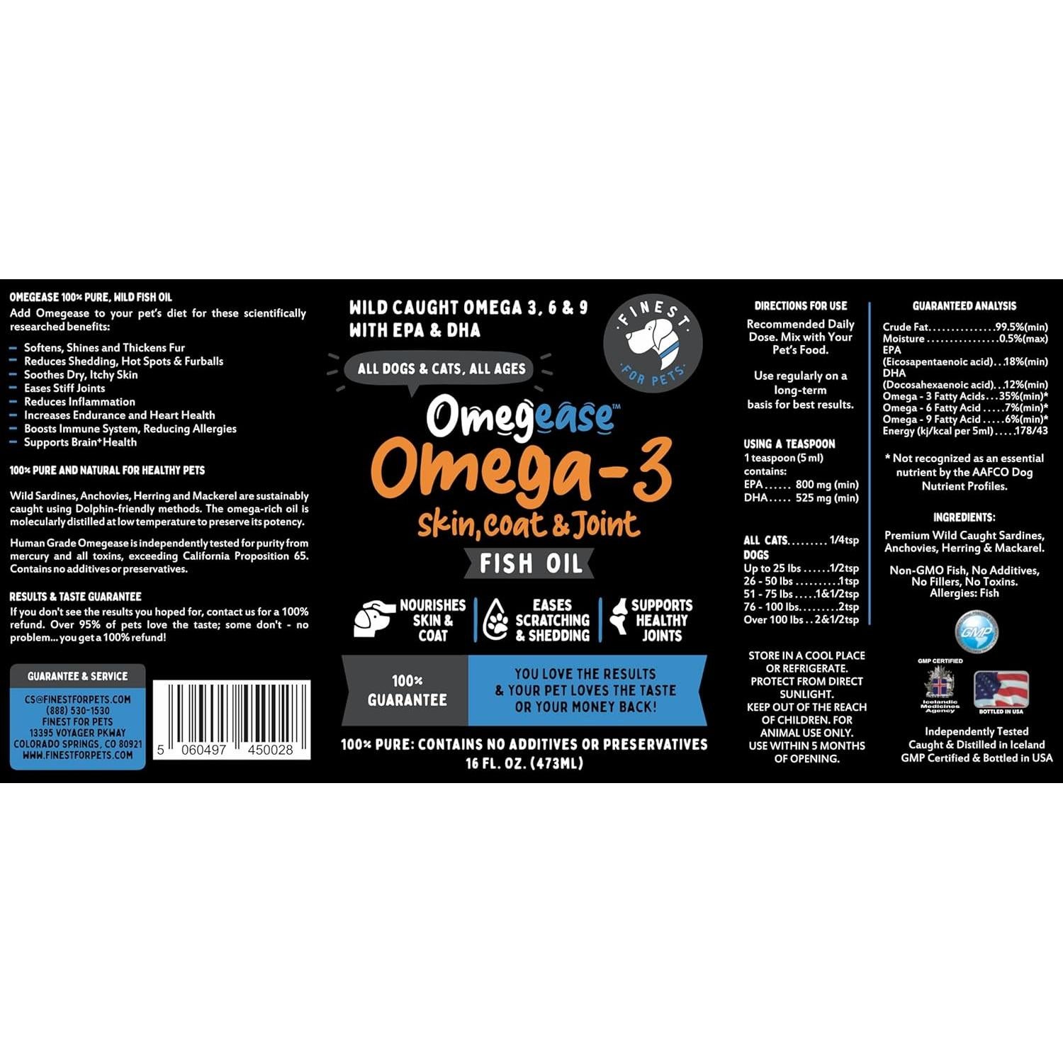 Aceite de Pescado Omega 3 Omegease 473 ml para Perros y Gatos