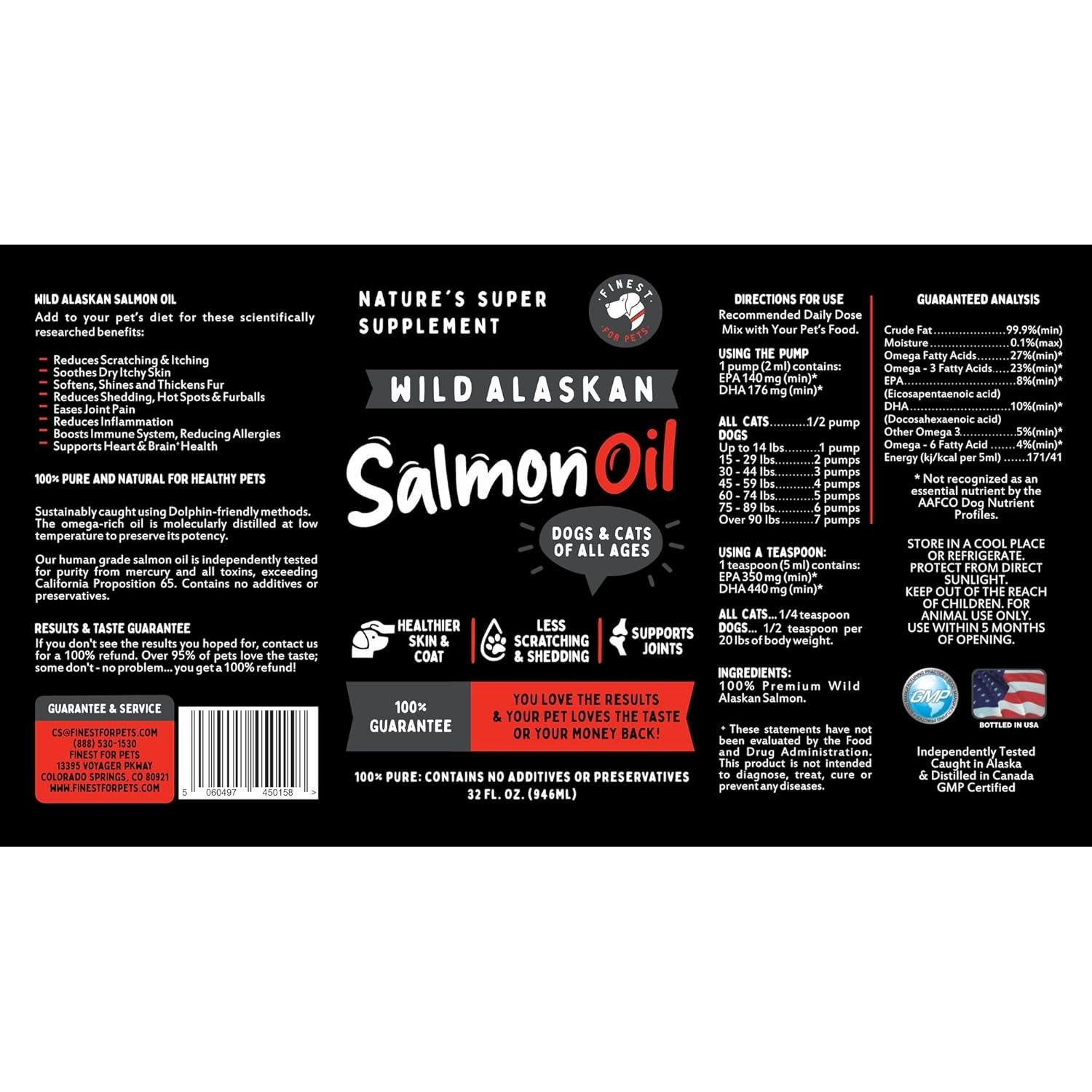 Aceite de Salmón Salvaje de Alaska 32 oz - Suplemento Omega 3 para Perros y Gatos