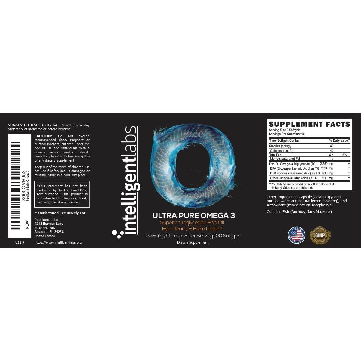 Omega 3 Triglicéridos Intelligent Labs 2250mg 120 Cápsulas