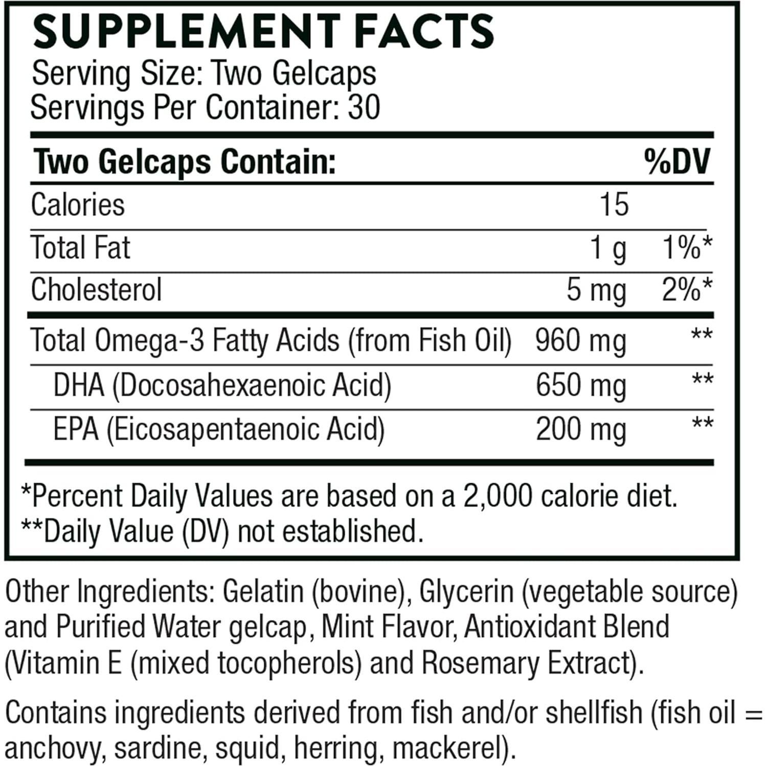 Suplemento Prenatal DHA Thorne - 650 mg DHA y 200 mg EPA - 60 Cápsulas