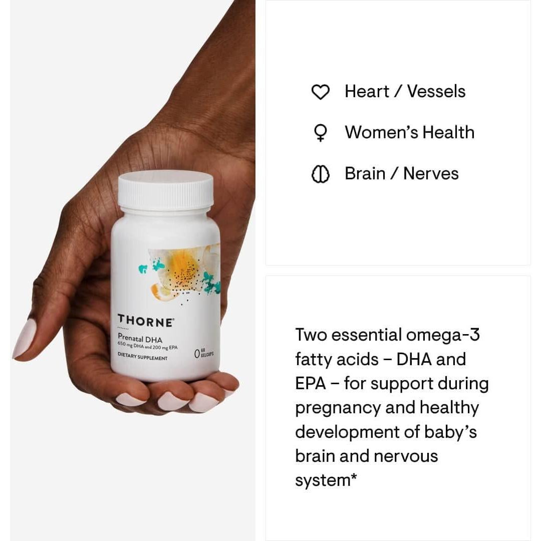 Suplemento Prenatal DHA Thorne - 650 mg DHA y 200 mg EPA - 60 Cápsulas