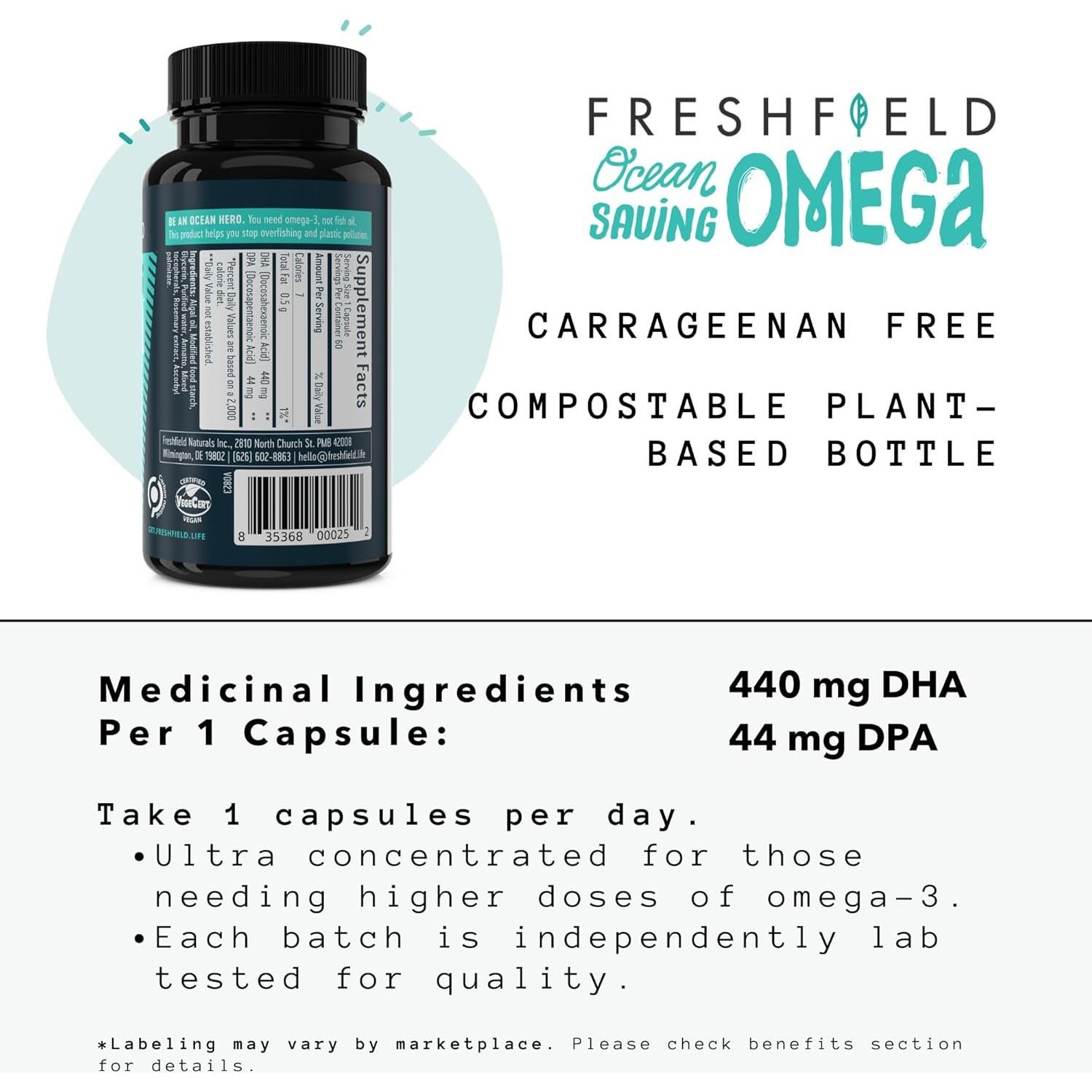 Suplemento Omega 3 DHA Ocean Saving 60 Cápsulas de Algas