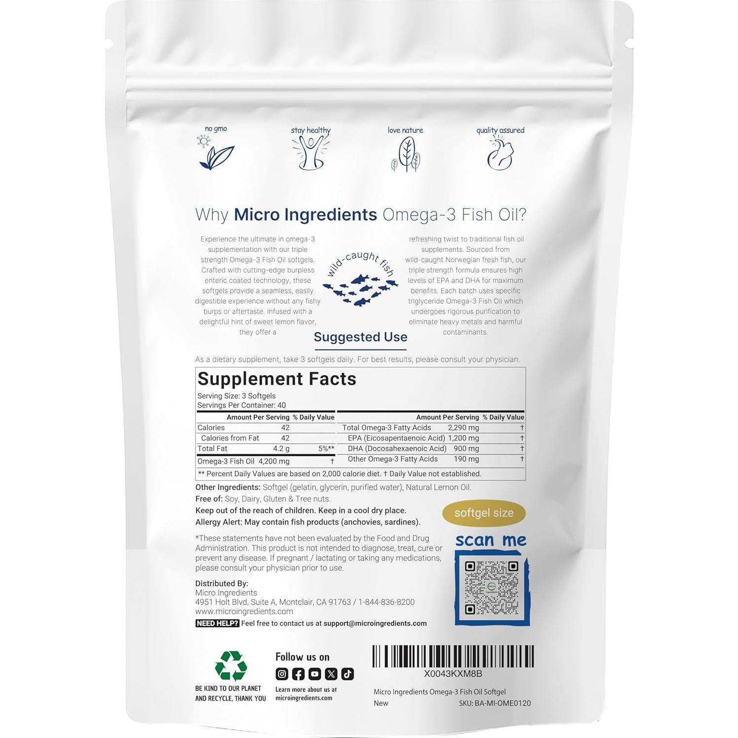 Suplemento Omega 3 Micro Ingredients 4200mg 120 Gelatinas Blandas