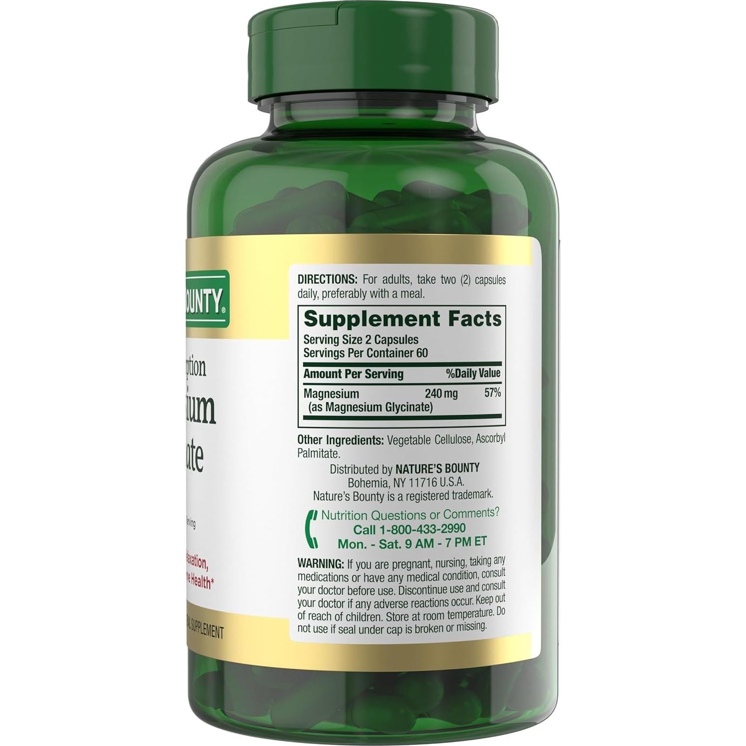 Magnesio Glicinato Nature's Bounty 240 mg 120 Cápsulas