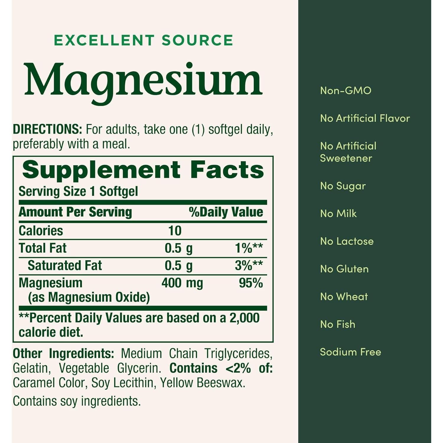 Magnesio Nature's Bounty 400 mg 75 Gelatinas Blandas