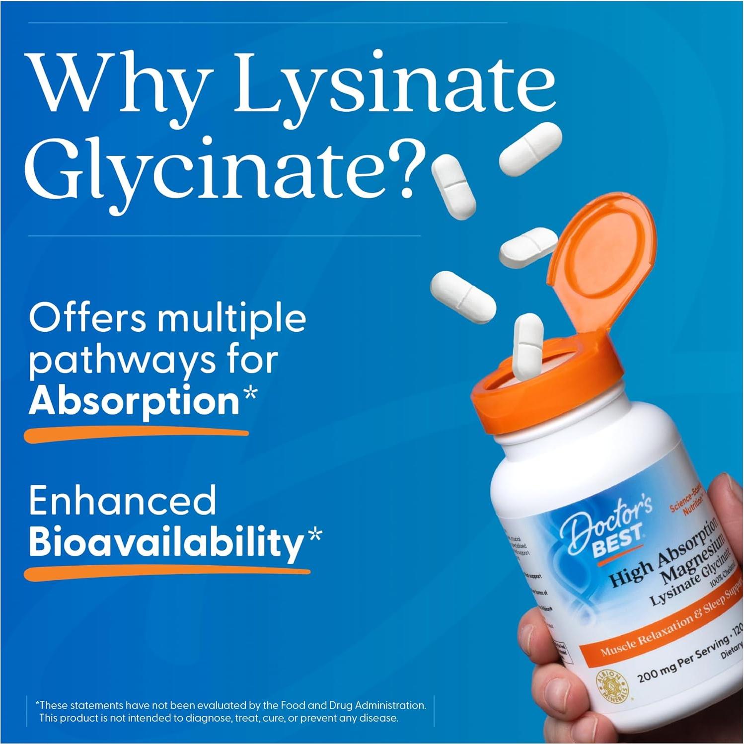 Magnesio Glicinato Lisina Doctor's Best 240 Tabletas 100 mg