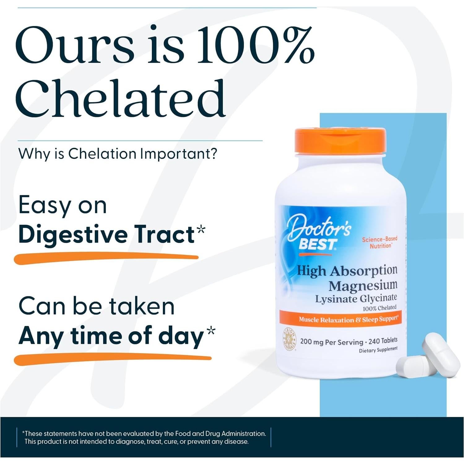 Magnesio Glicinato Lisina Doctor's Best 240 Tabletas 100 mg