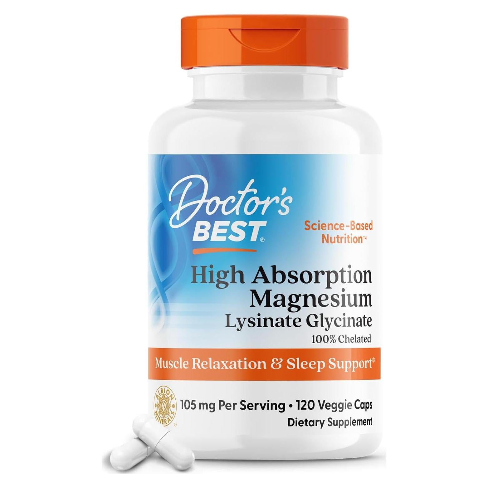 Magnesio Lisina Glicinato Doctor's Best 120 Cápsulas 105mg