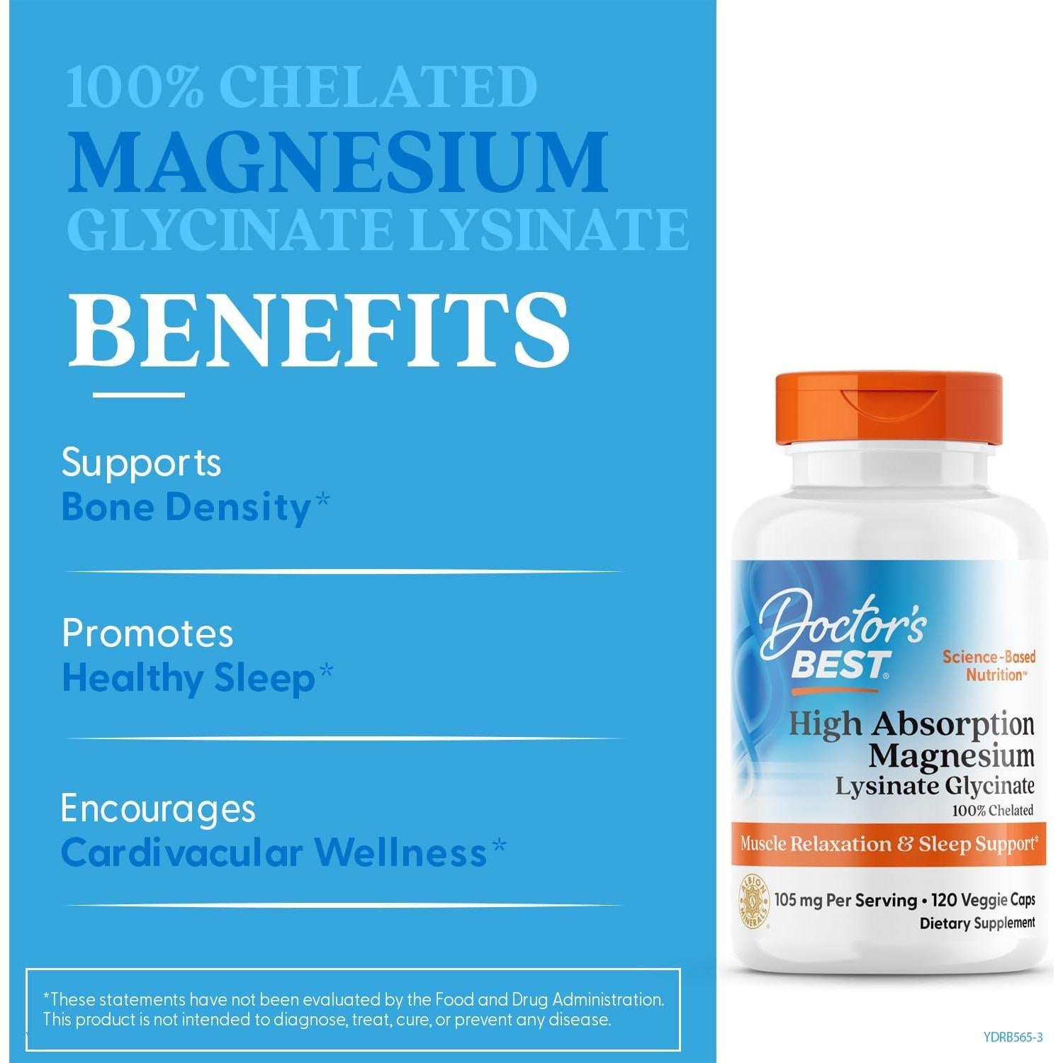 Magnesio Lisina Glicinato Doctor's Best 120 Cápsulas 105mg