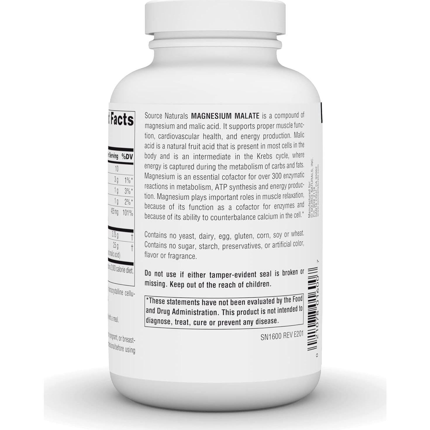 Malato de Magnesio Source Naturals 3750 MG - 200 Cápsulas