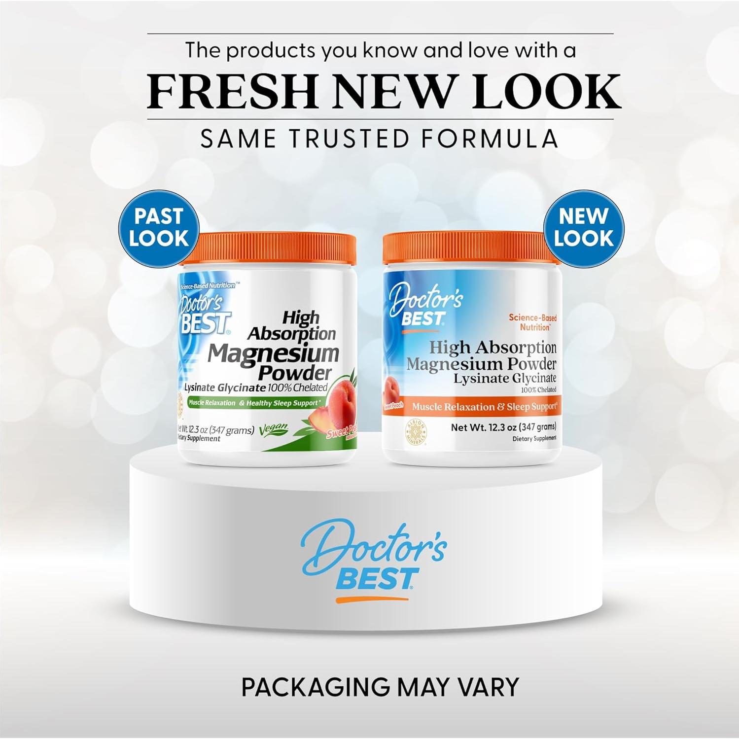 Magnesio en Polvo Doctor's Best 348.7g Sabor Durazno Vegano