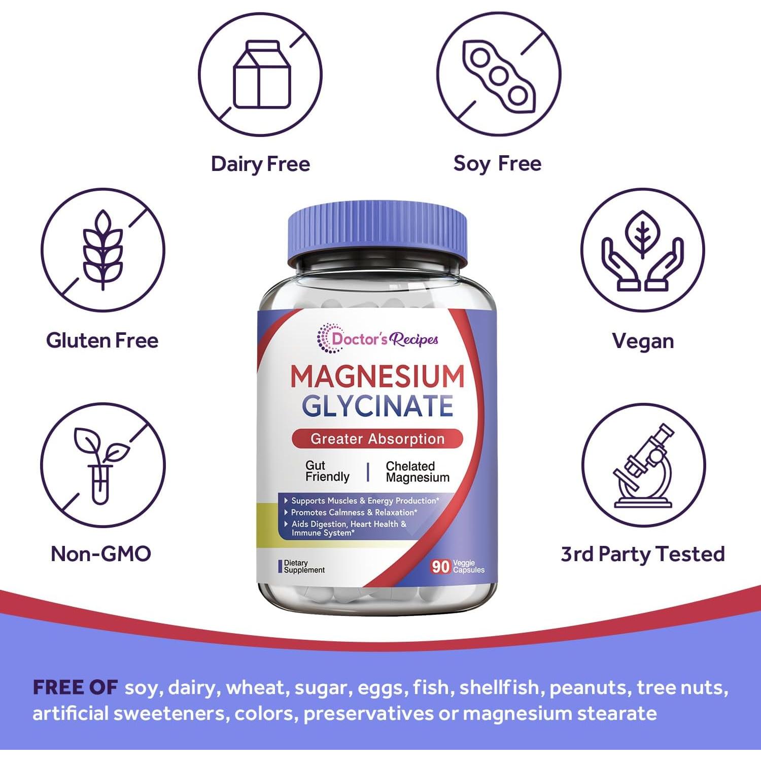 Suplemento Glicinato de Magnesio Recetas del Doctor 90 Cápsulas