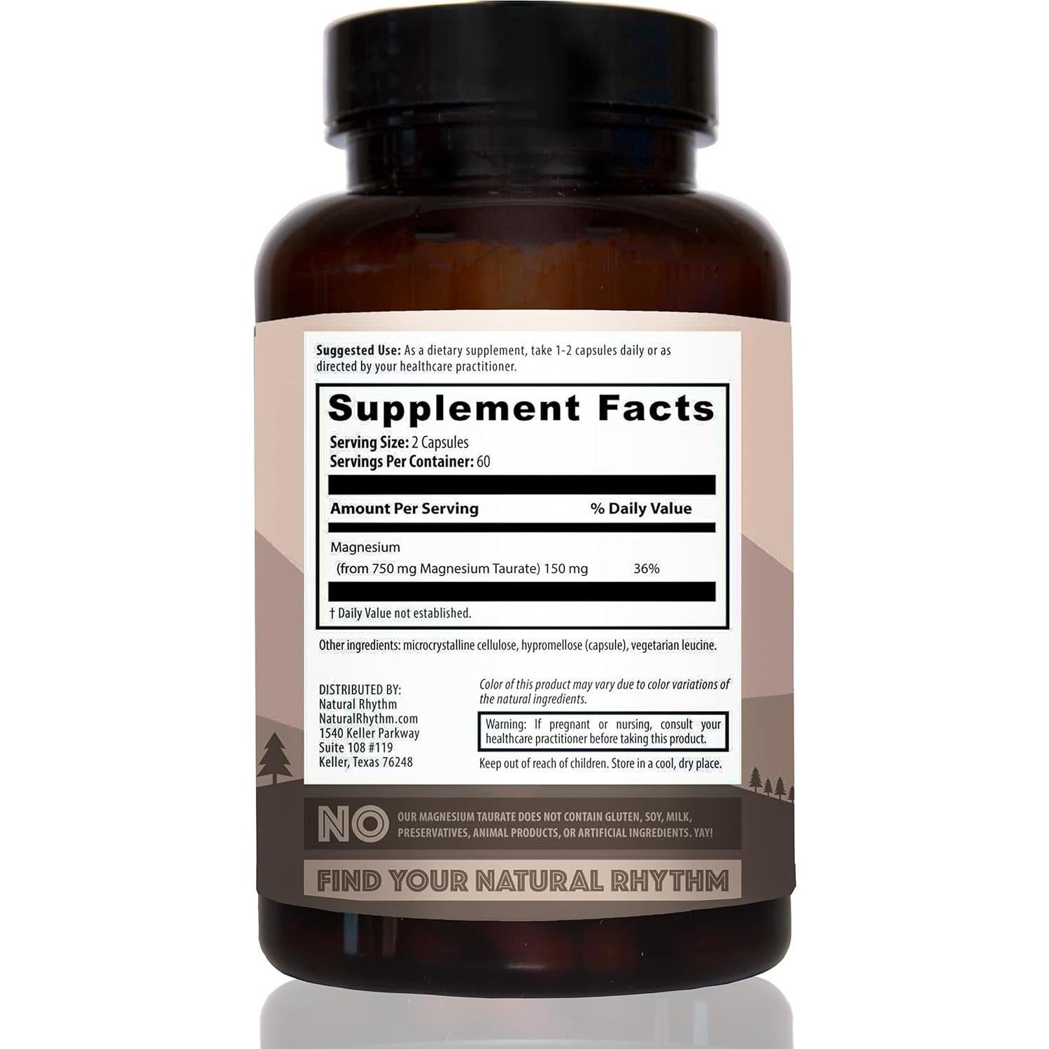 Magnesio Taurato Ritmo Natural 750mg 120 Cápsulas Alta Absorción