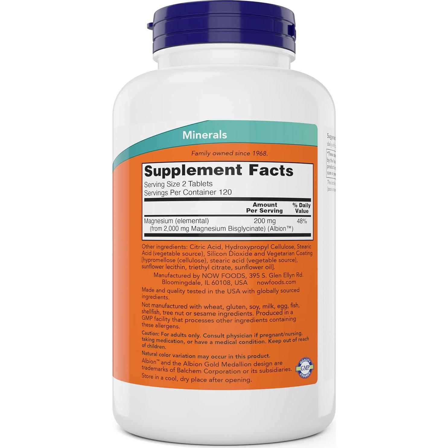 Now Foods Magnesio Glicinato 240 Tabletas - Suplemento Vegano