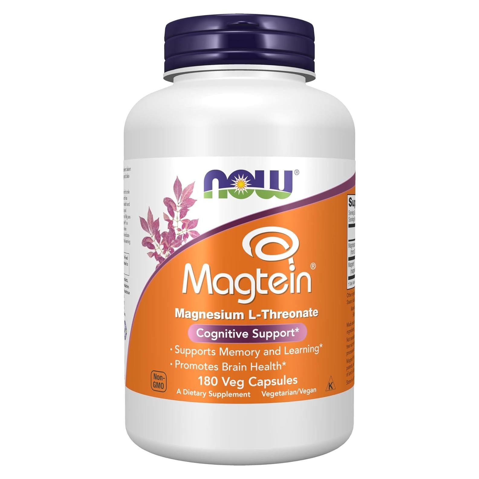 Suplemento de Magnesio NOW Foods Magtein 180 Cápsulas Veganas