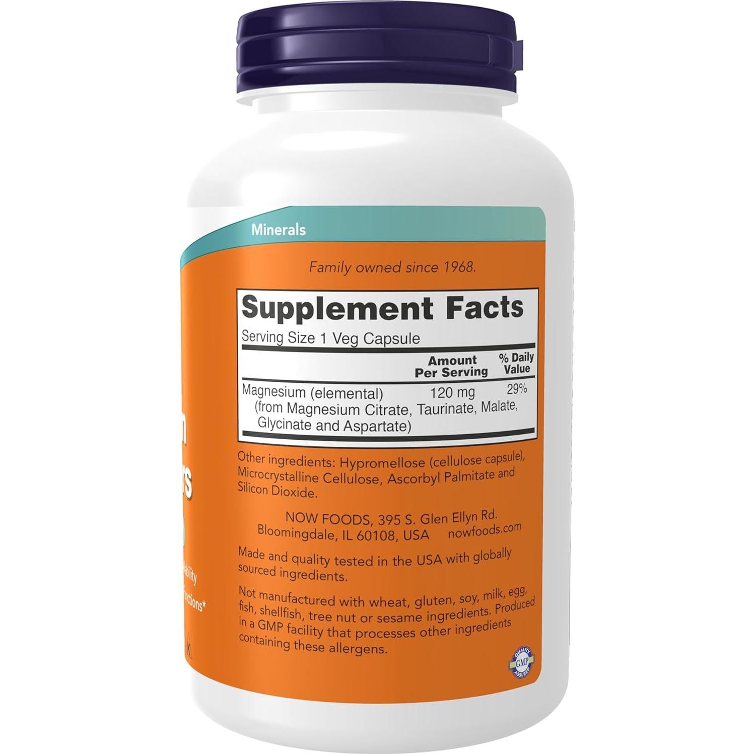 Suplemento de Magnesio NOW Foods 180 Cápsulas Veganas