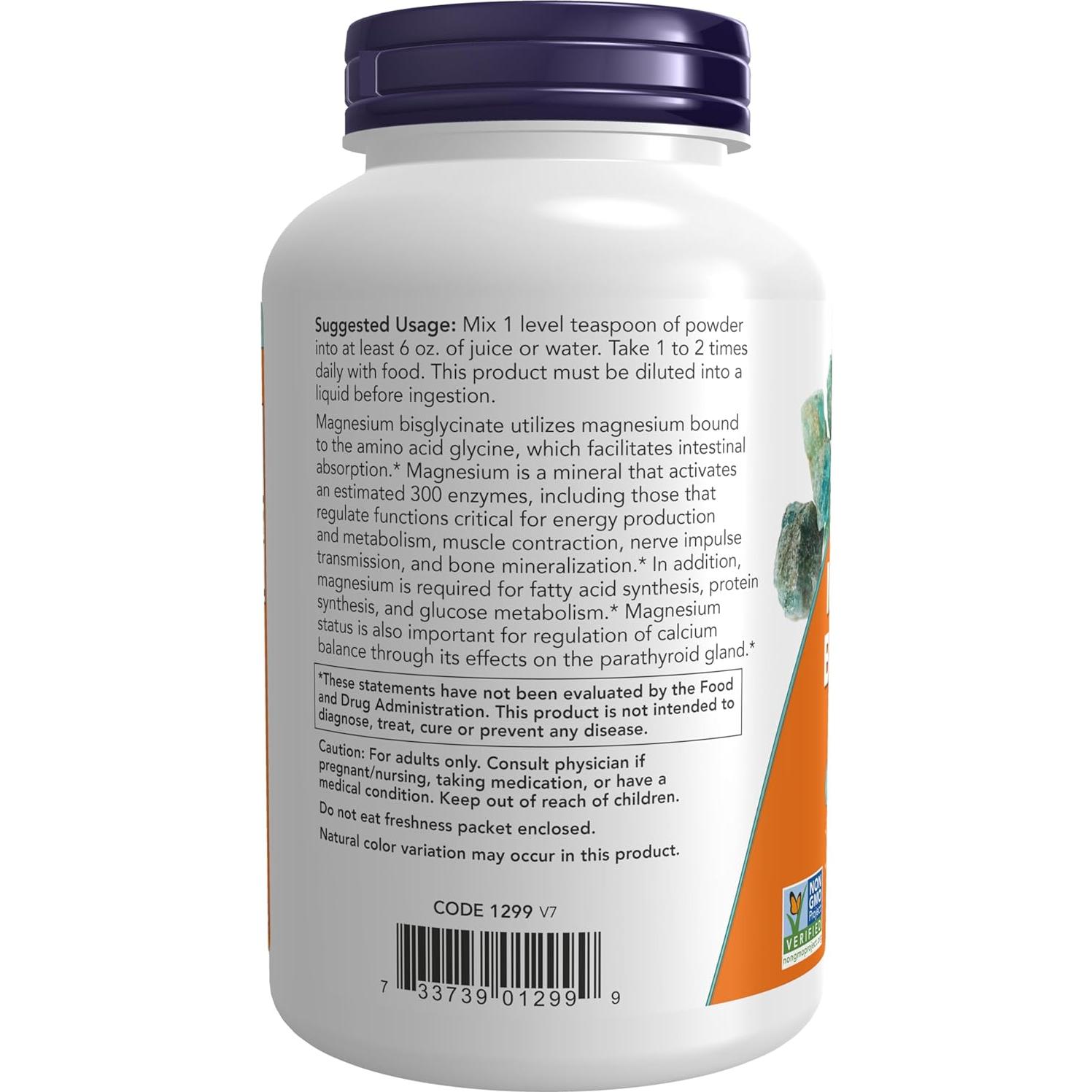 NOW Foods Polvo de Bisglicinato de Magnesio 227g - Soporte Nervioso