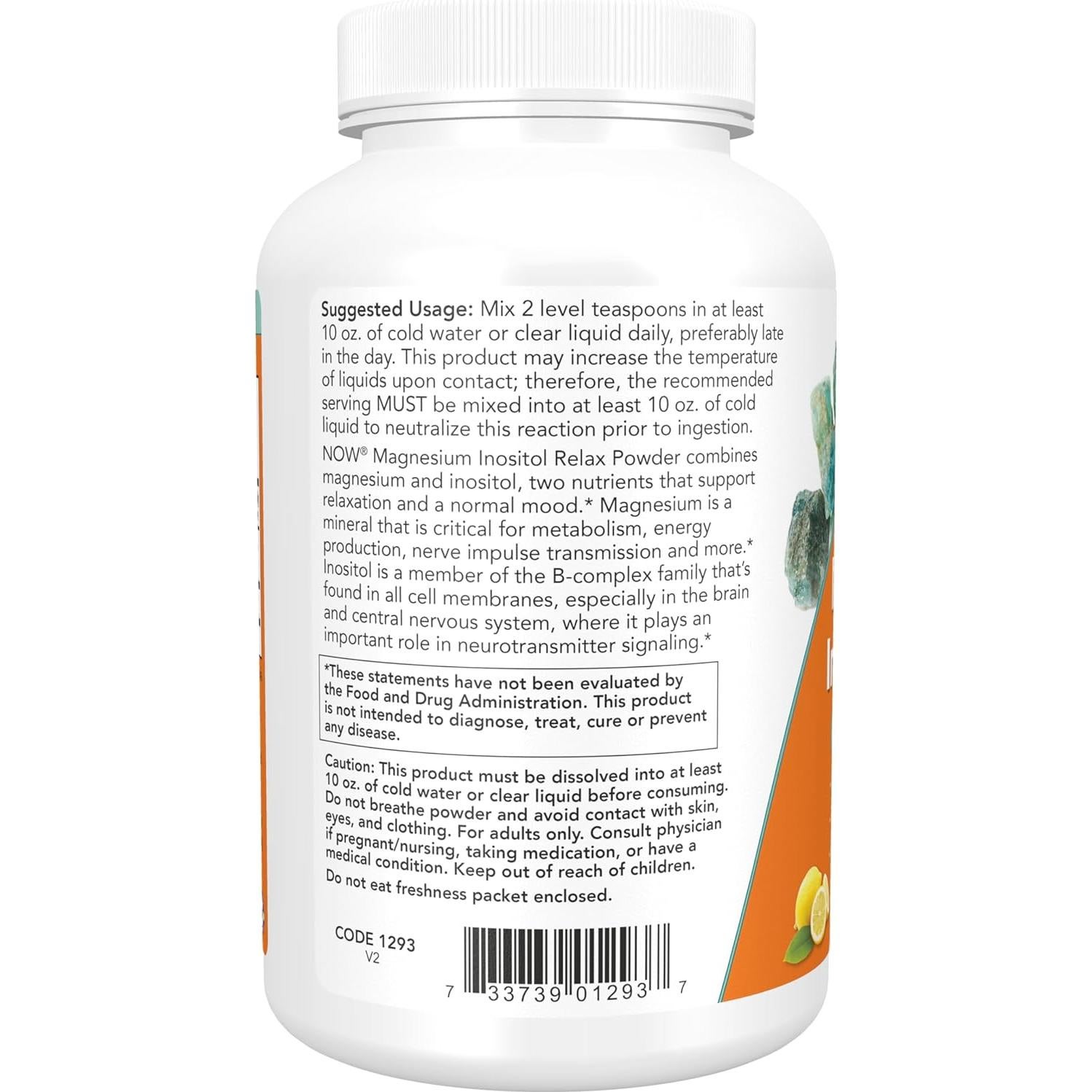 NOW Foods Polvo de Magnesio e Inositol Relajante 453g Sabor Limón