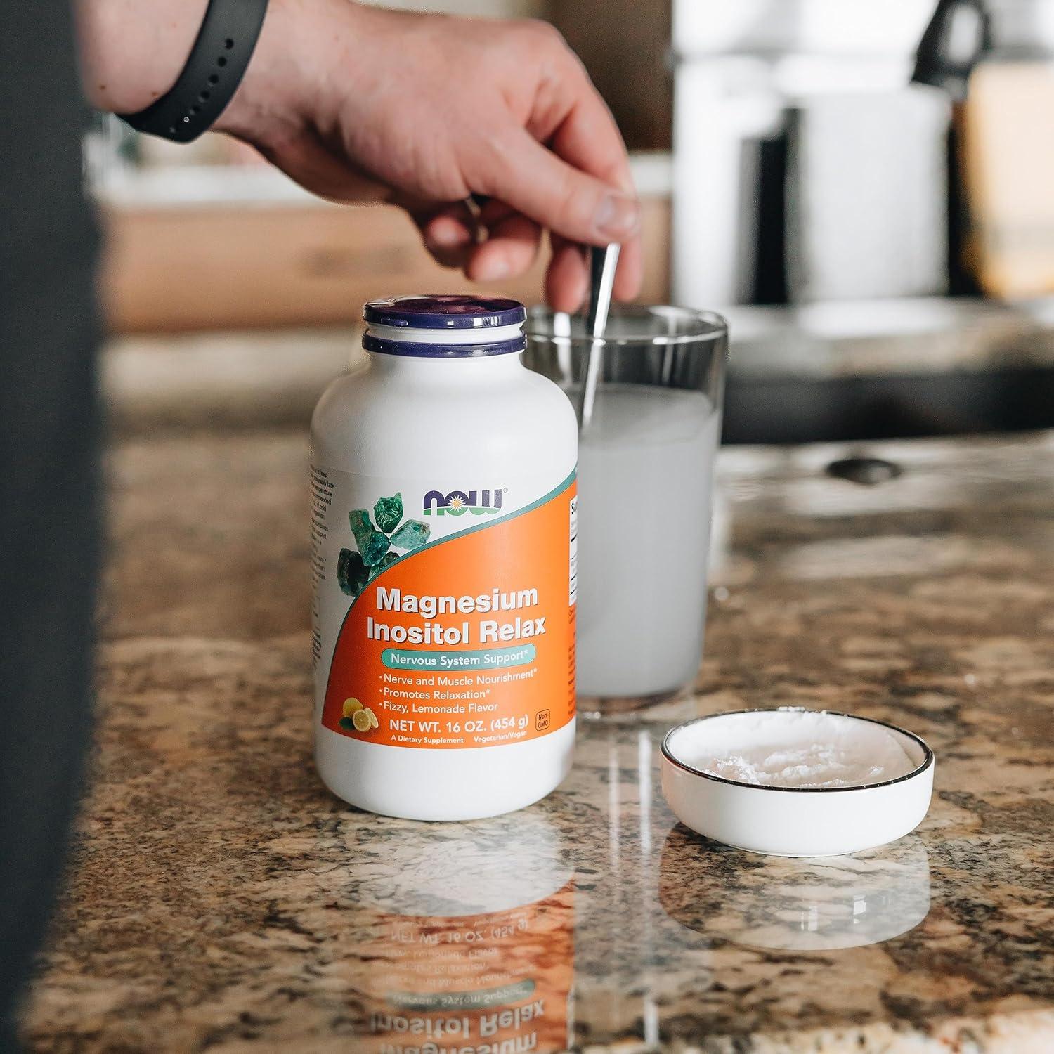 NOW Foods Polvo de Magnesio e Inositol Relajante 453g Sabor Limón