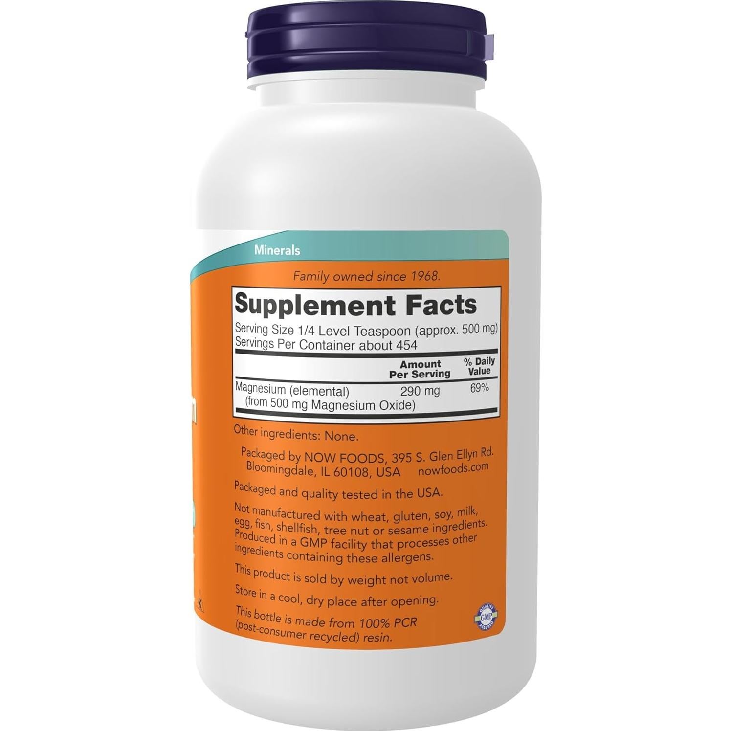 Suplemento de Óxido de Magnesio NOW Foods 226.8g - Energía y Enzimas