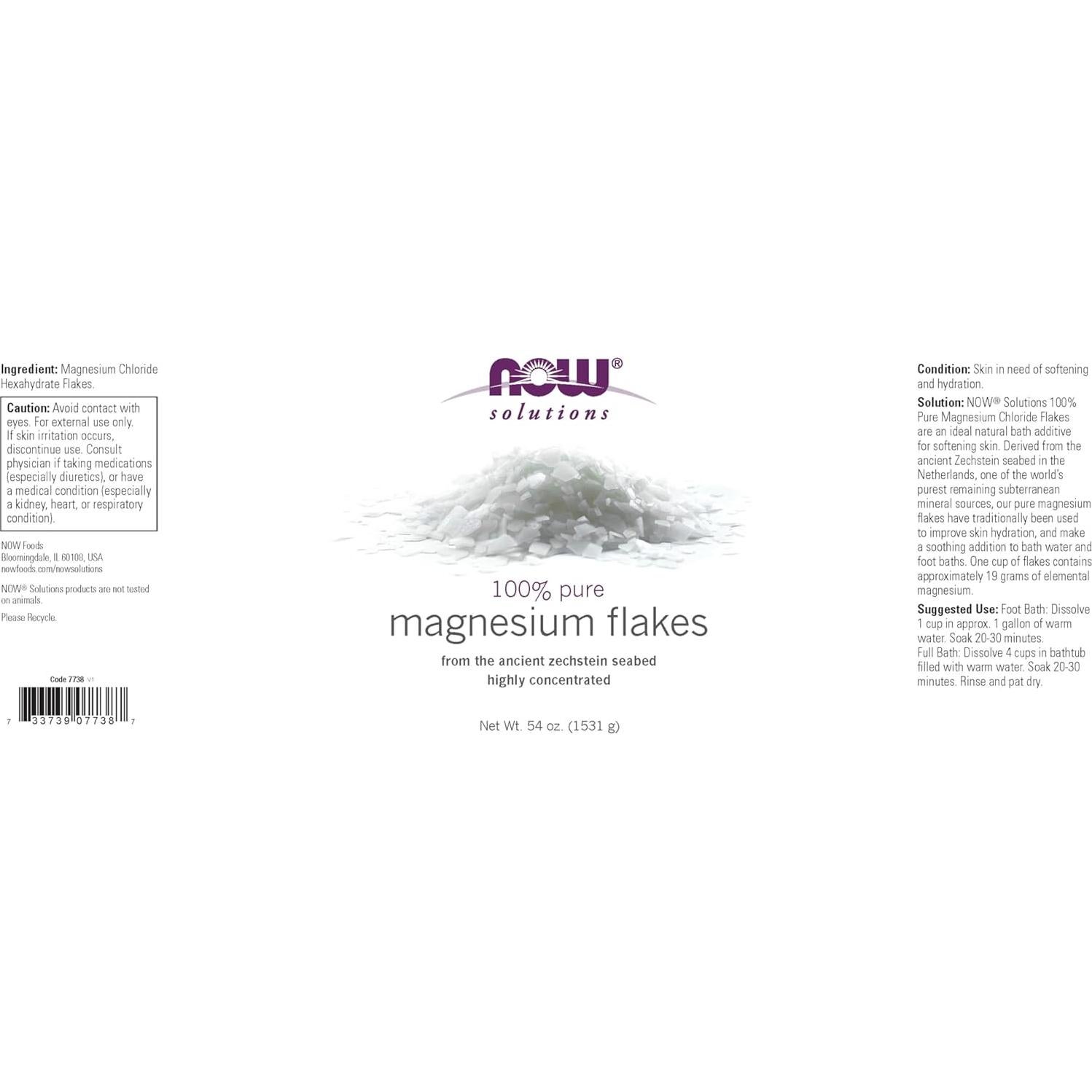 Copos de Magnesio 100% Puro NOW Foods 1.53 kg Zechstein