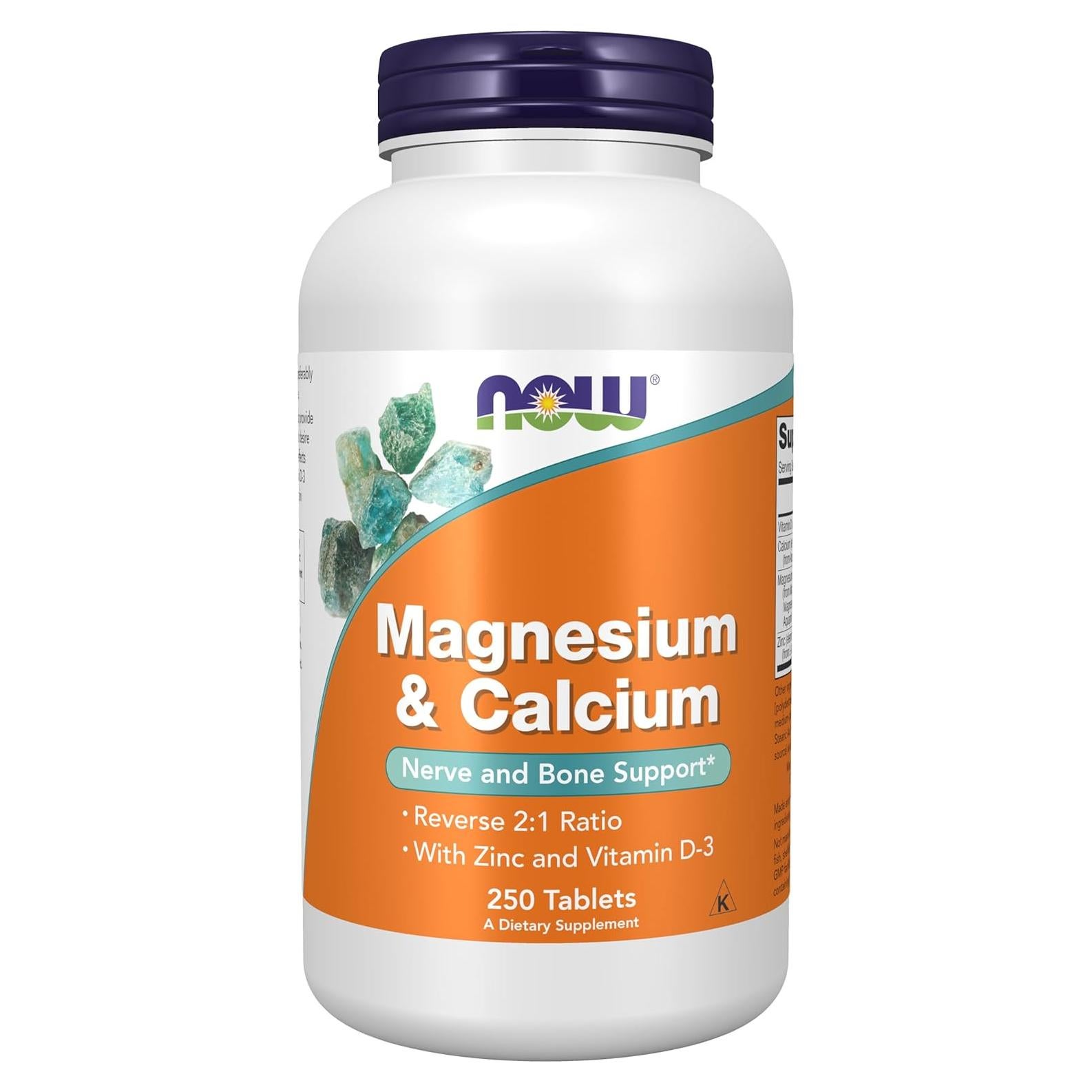 Suplemento de Magnesio y Calcio NOW Foods con Zinc y Vitamina D3 - 250 Tabletas