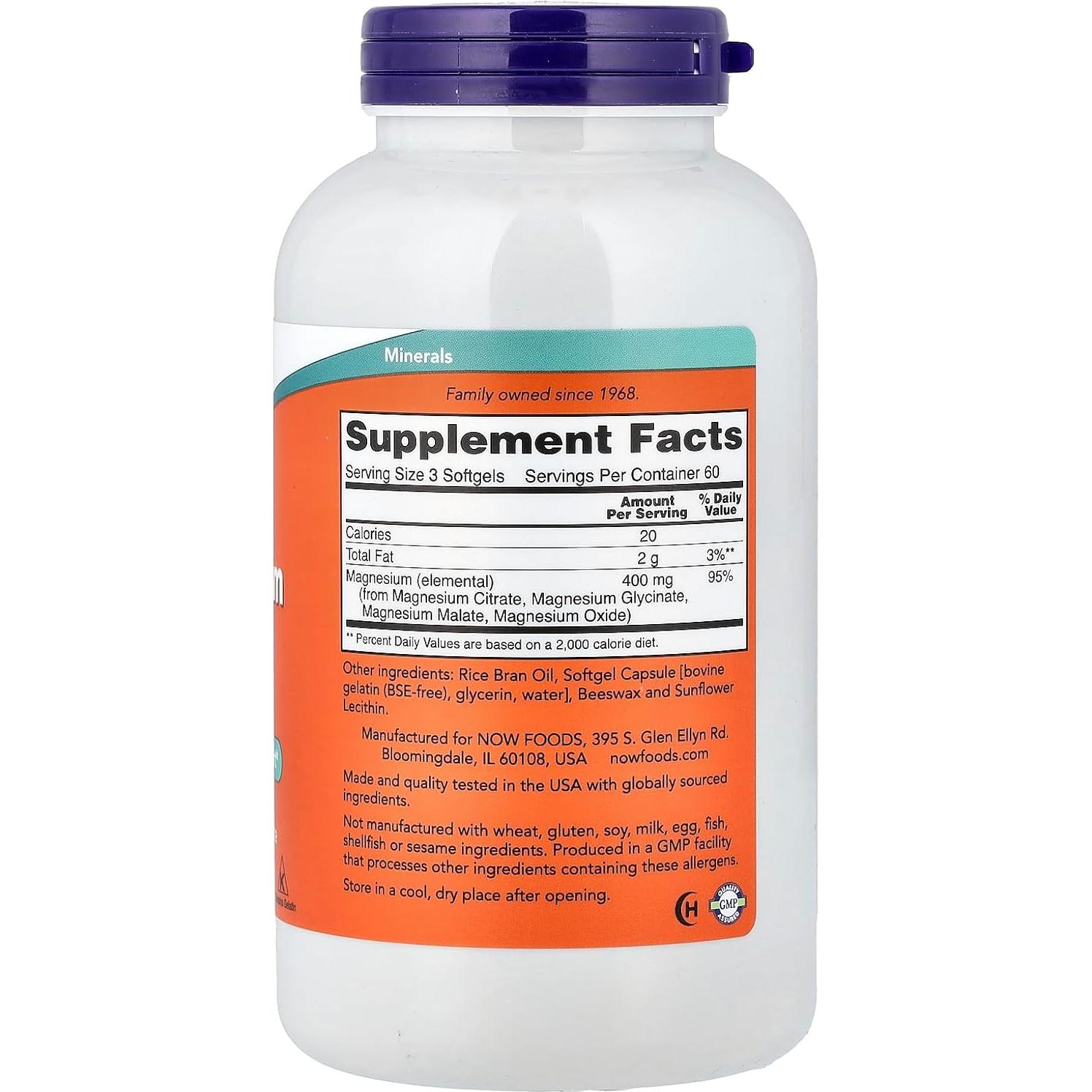 Citrato de Magnesio NOW Foods 180 Softgels 425g