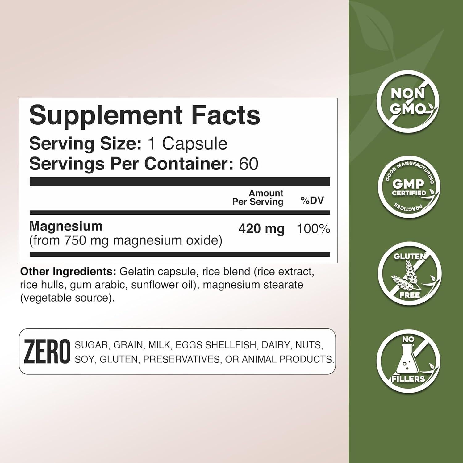 Óxido de Magnesio Puro Gade Nutrition 750 mg - 90 Cápsulas