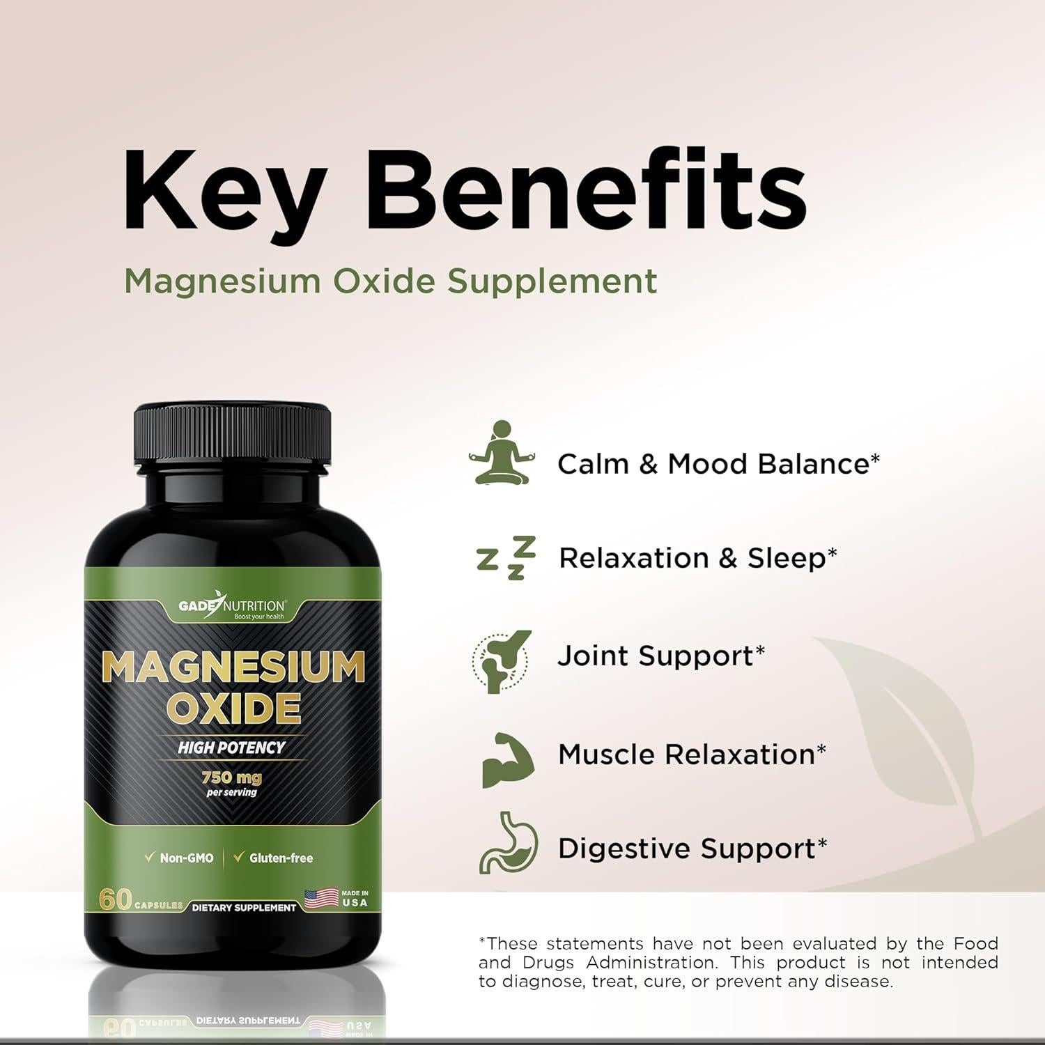 Óxido de Magnesio Puro Gade Nutrition 750 mg - 90 Cápsulas